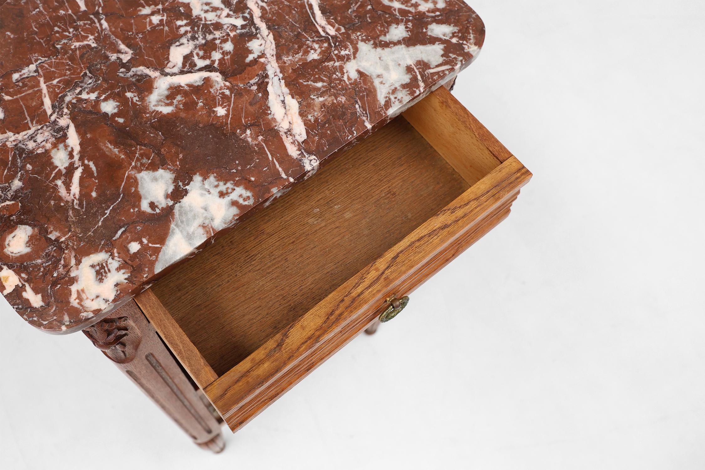 French Art Deco nightstand in oak with marble top, 1930s For Sale 3
