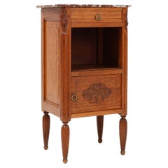 French Art Deco nightstand in oak with marble top, 1930s
