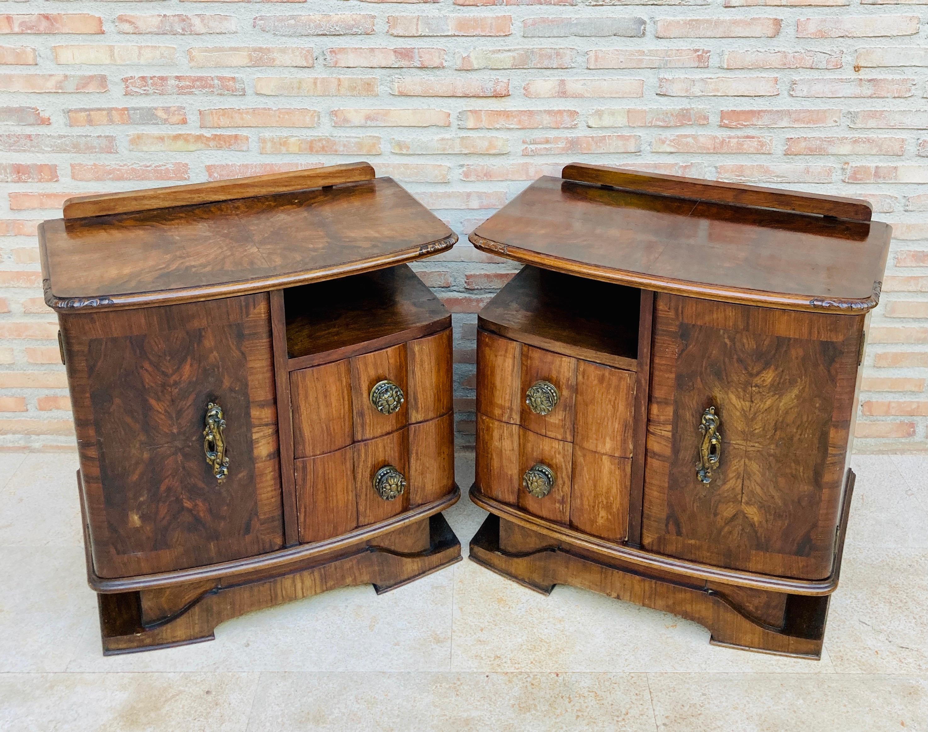 Burl French Art Deco Nightstands, 1930s, Set of 2