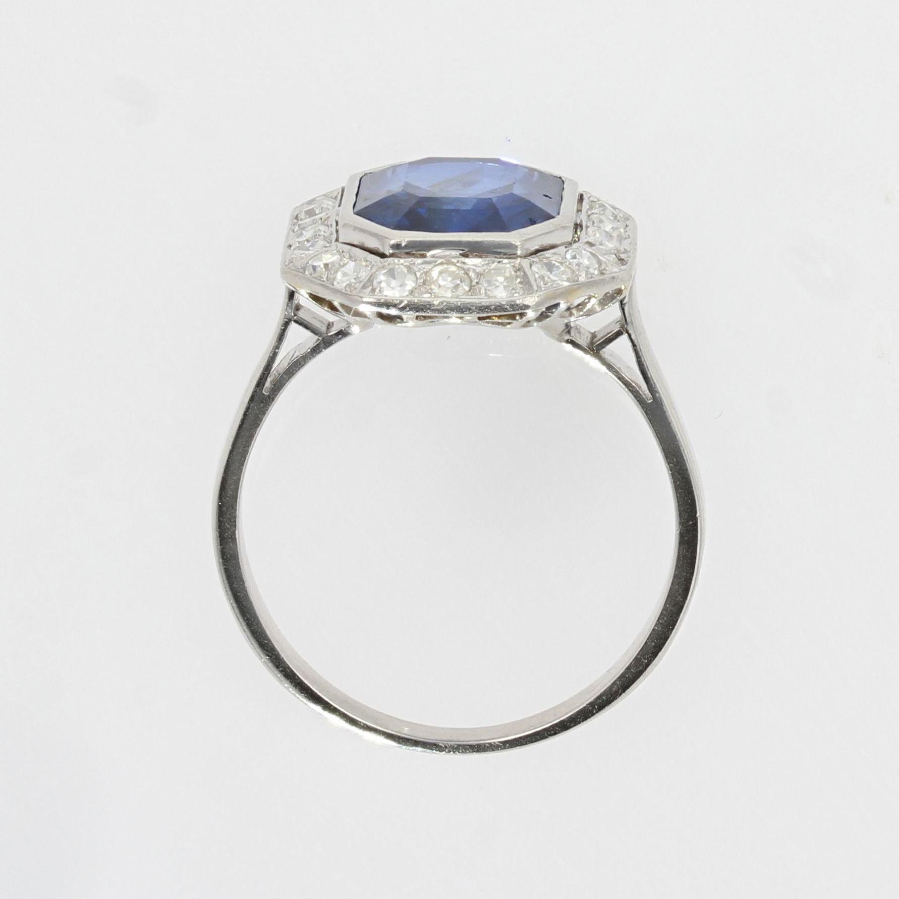 French Art Deco Certified No Heat Burmese Sapphire Diamonds Platinum Ring For Sale 5
