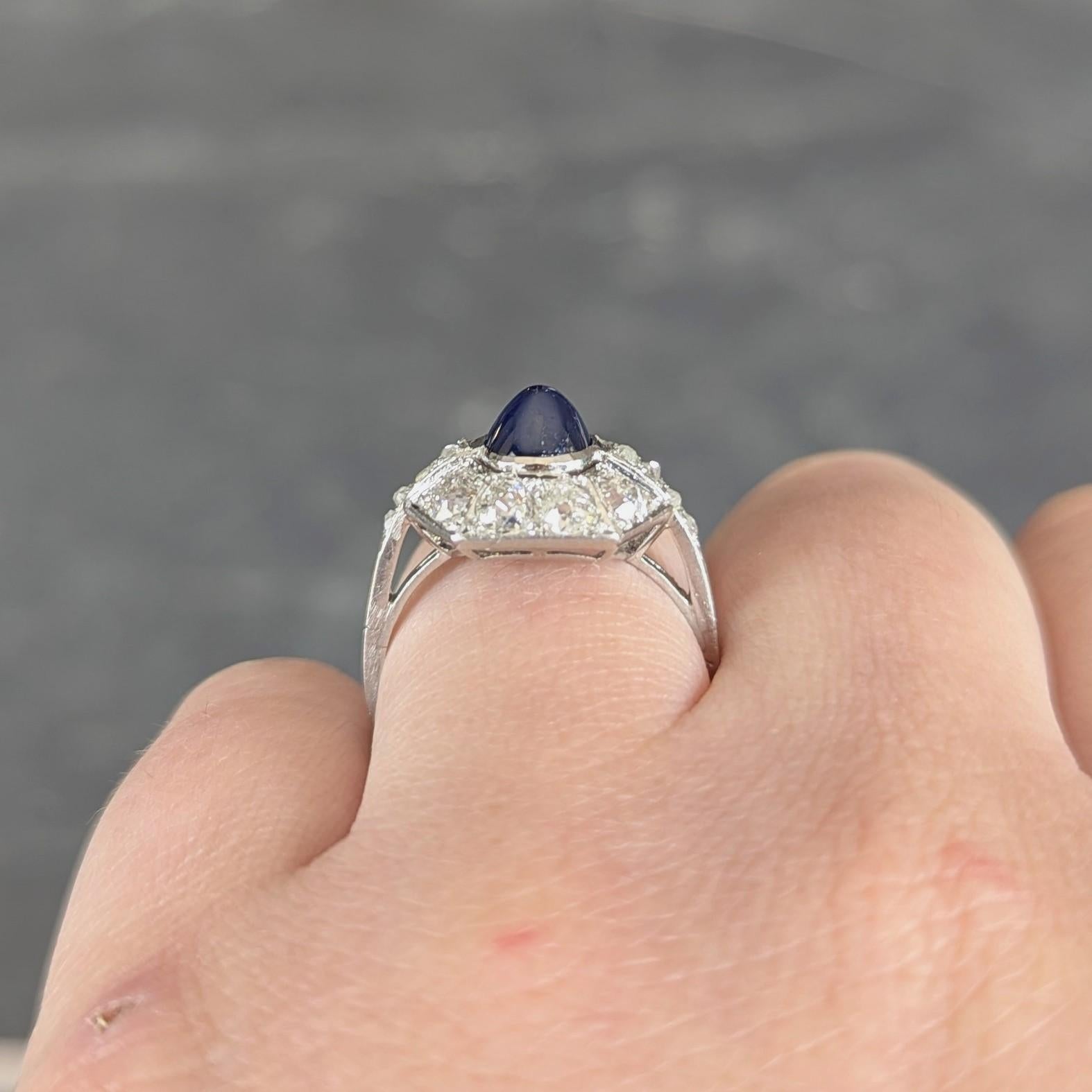 Französischer Art Deco No Heat Saphir Diamant Platin Vintage Cluster Ring GIA im Angebot 5