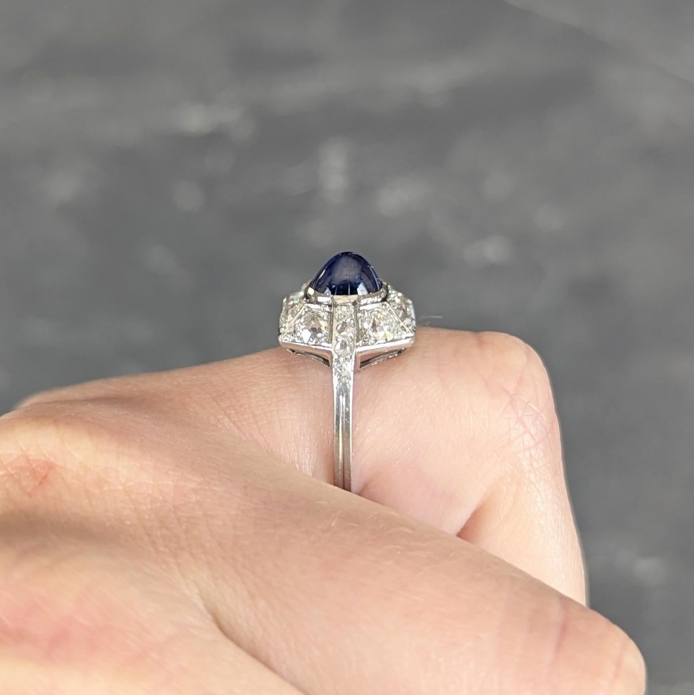 Französischer Art Deco No Heat Saphir Diamant Platin Vintage Cluster Ring GIA im Angebot 6