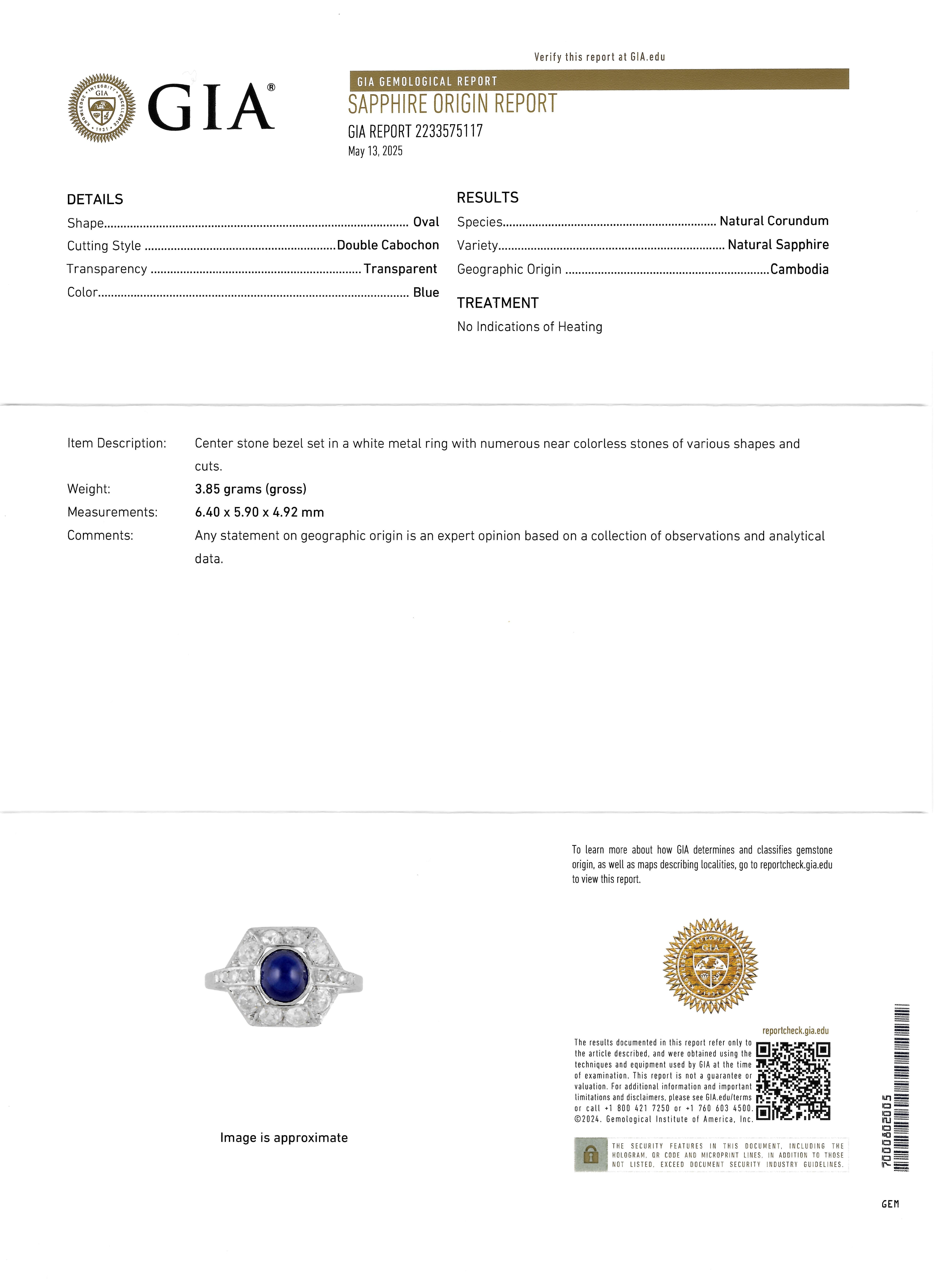 Französischer Art Deco No Heat Saphir Diamant Platin Vintage Cluster Ring GIA im Angebot 7
