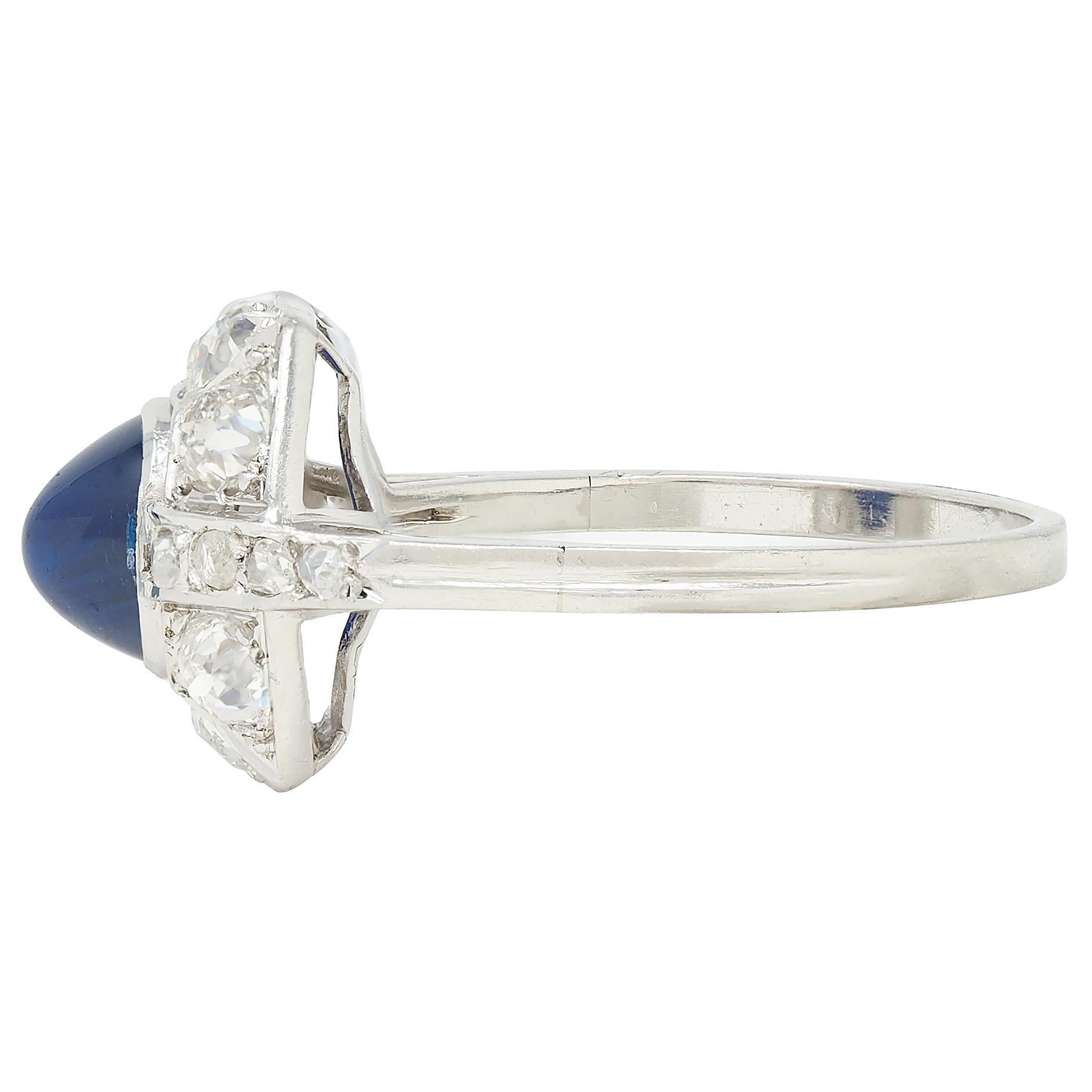 Französischer Art Deco No Heat Saphir Diamant Platin Vintage Cluster Ring GIA für Damen oder Herren im Angebot