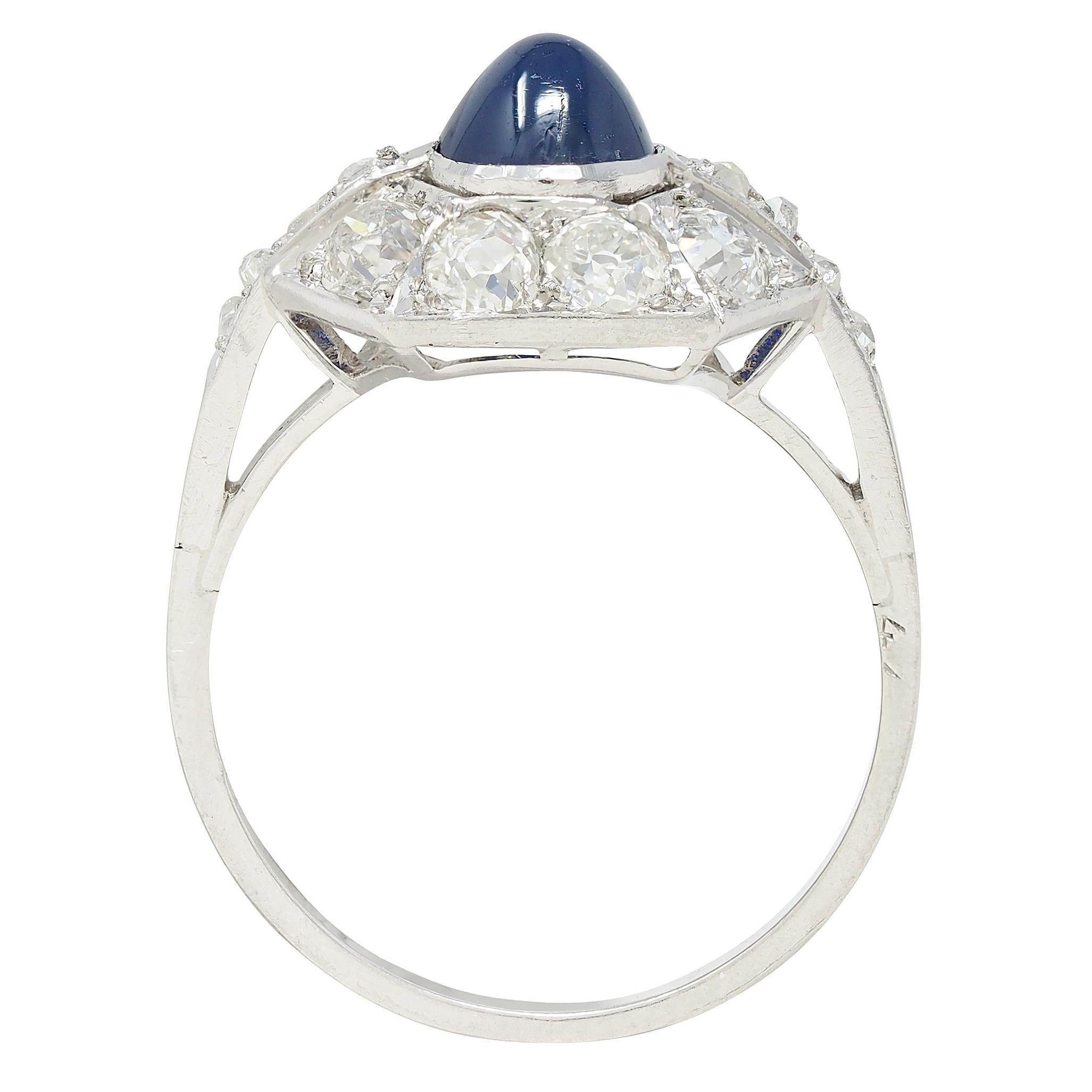Französischer Art Deco No Heat Saphir Diamant Platin Vintage Cluster Ring GIA im Angebot 3