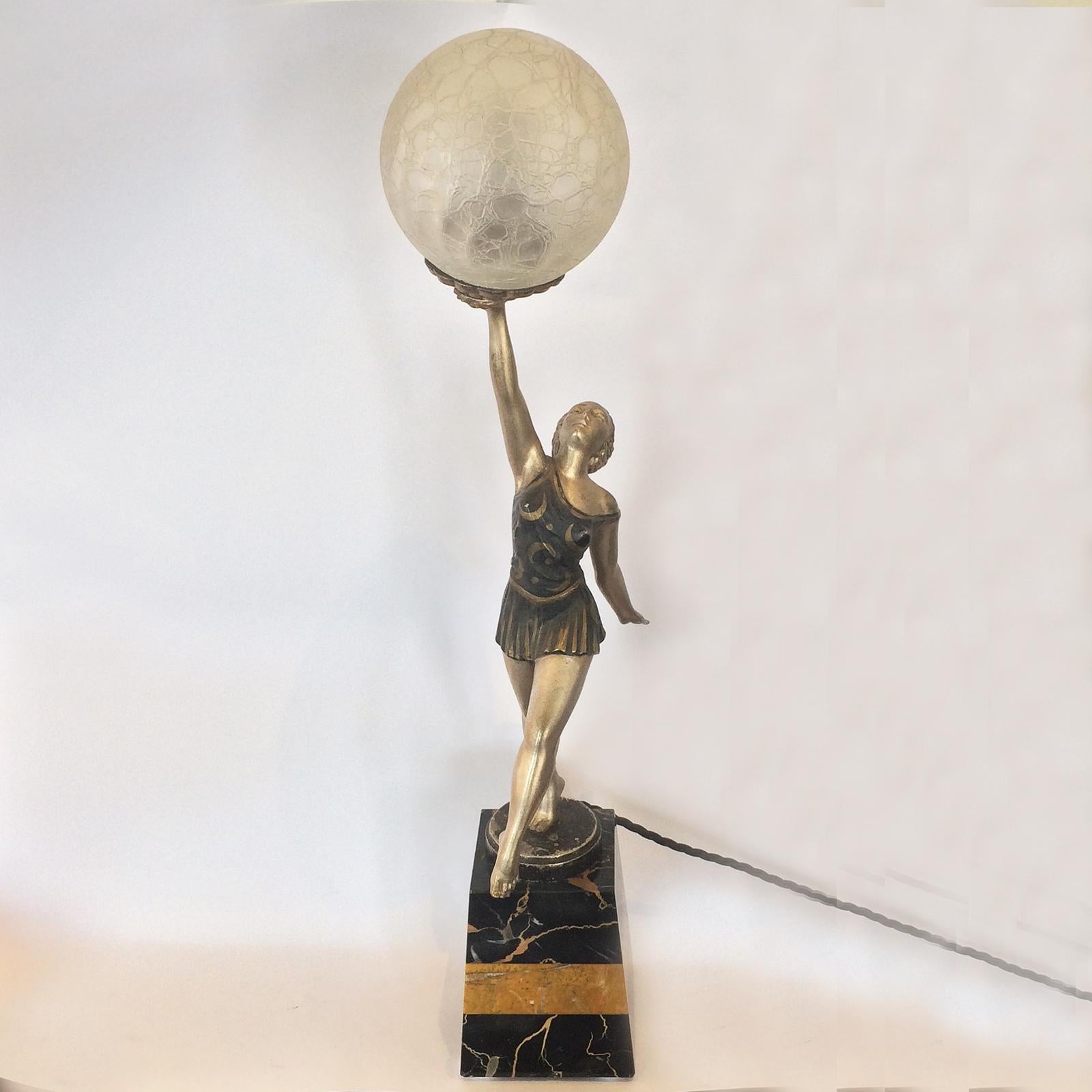 Palazzo INT Art Deco Table Lamp | Dancer Figurine Ball Shade | E14 Bedside Lamp