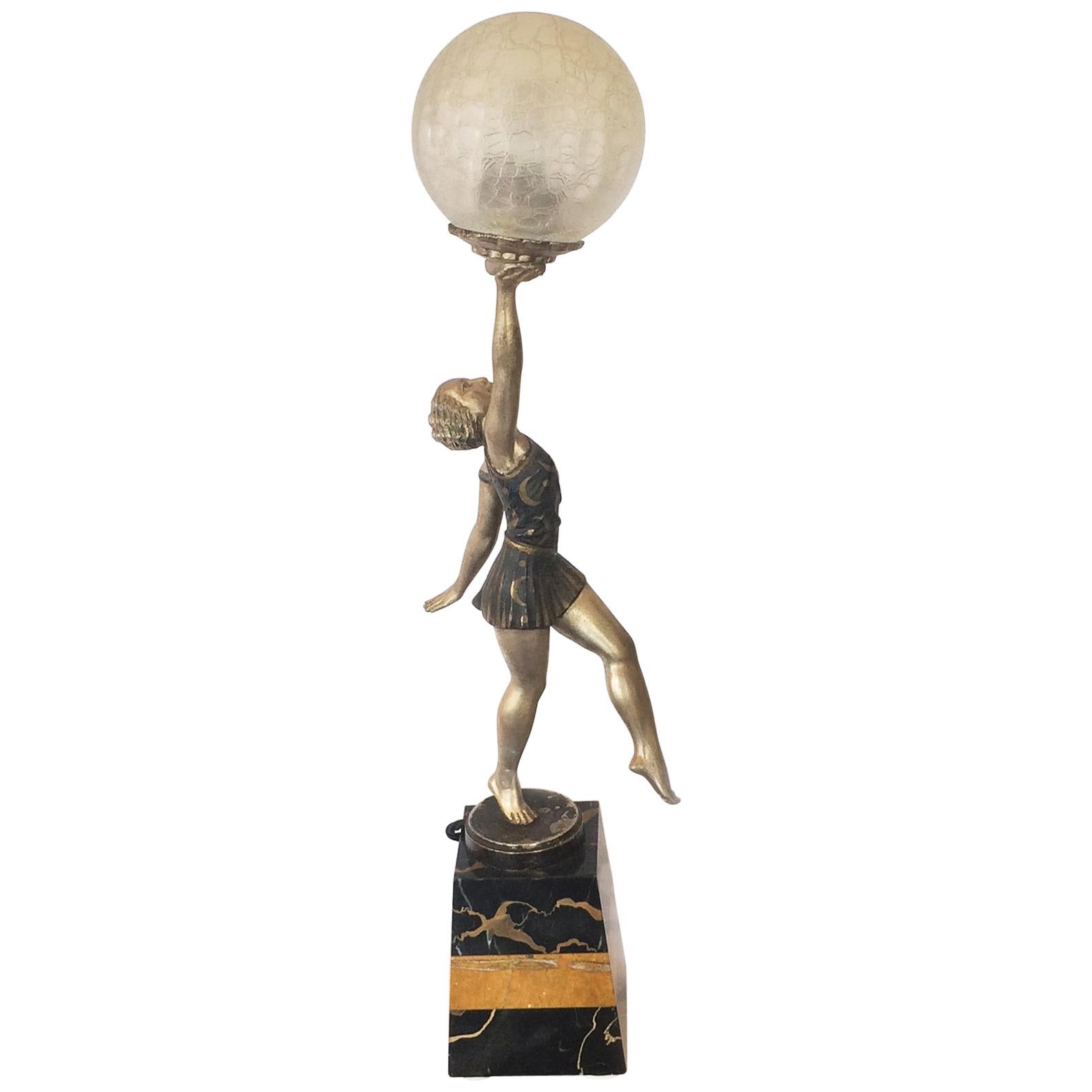 French Art Deco Nude Dancer Lamp by Molins-Balleste For Sale
