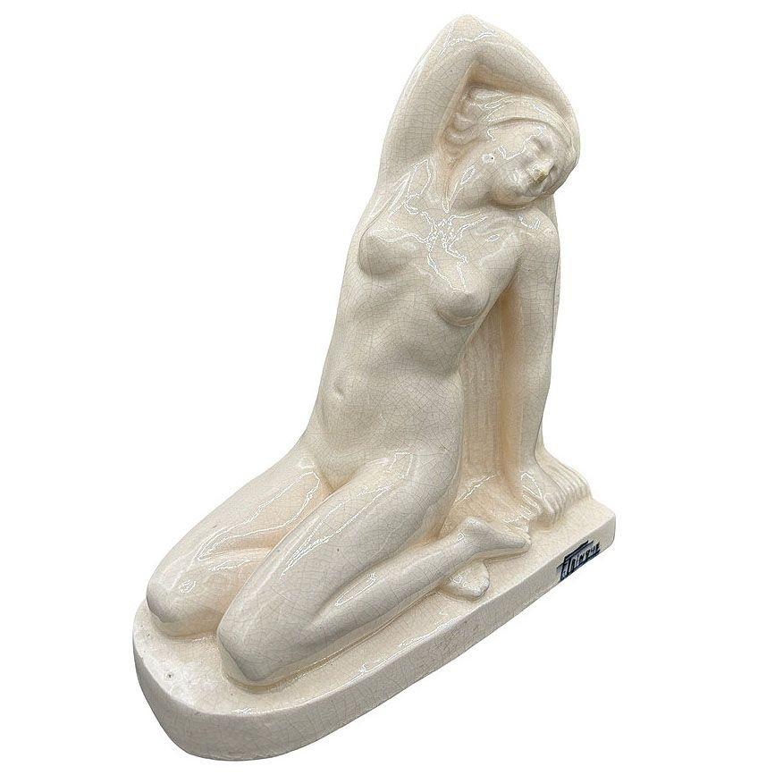 American French Art Deco Nude Female Ceramic Sculpture signed by F. Trinque For Sale