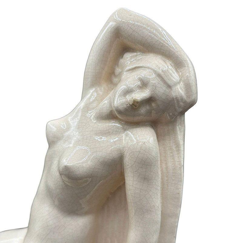 French Art Deco Nude Female Ceramic Sculpture signed by F. Trinque For Sale 3