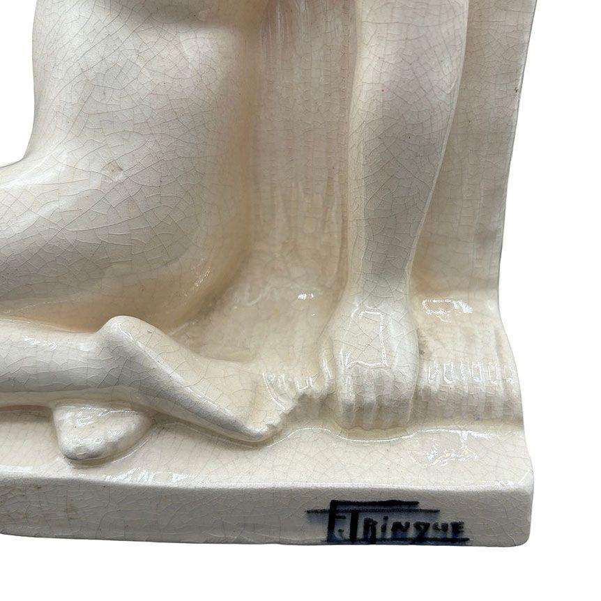 French Art Deco Nude Female Ceramic Sculpture signed by F. Trinque For Sale 4