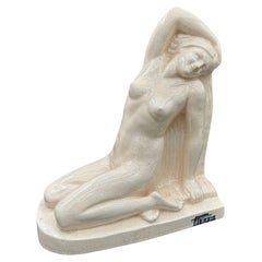 French Art Deco Nude Female Ceramic Sculpture signed by F. Trinque