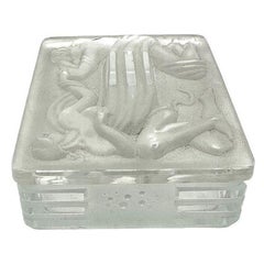 French Art Deco Nude male/Female Satin Glass Jewelry Trinket Box by Lalique
