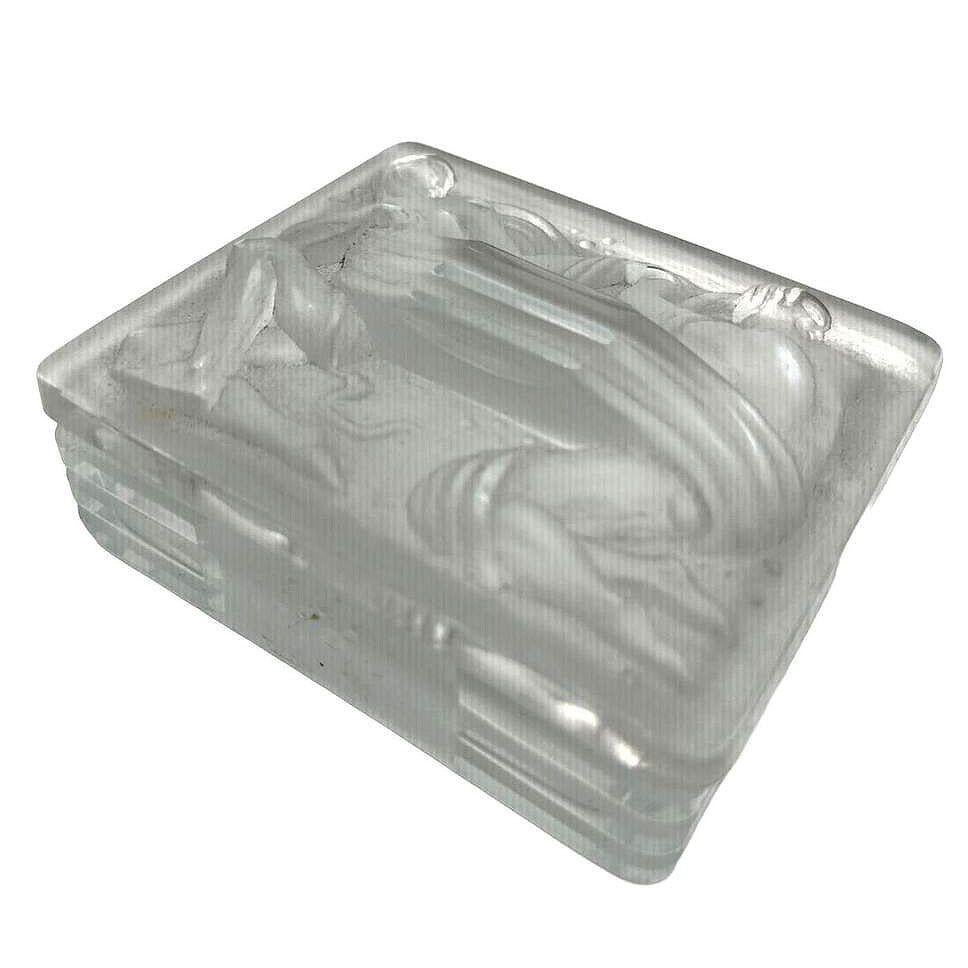 French Art Deco Nude male/Female Satin Glass Jewelry Trinket Box by Lalique In Good Condition In Van Nuys, CA