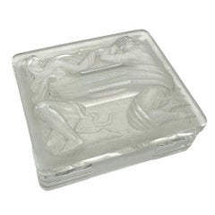 French Art Deco Nude male/Female Satin Glass Jewelry Trinket Box by Lalique