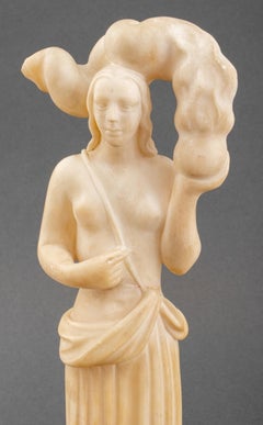 French Art Deco Nude Woman Alabaster Sculpture