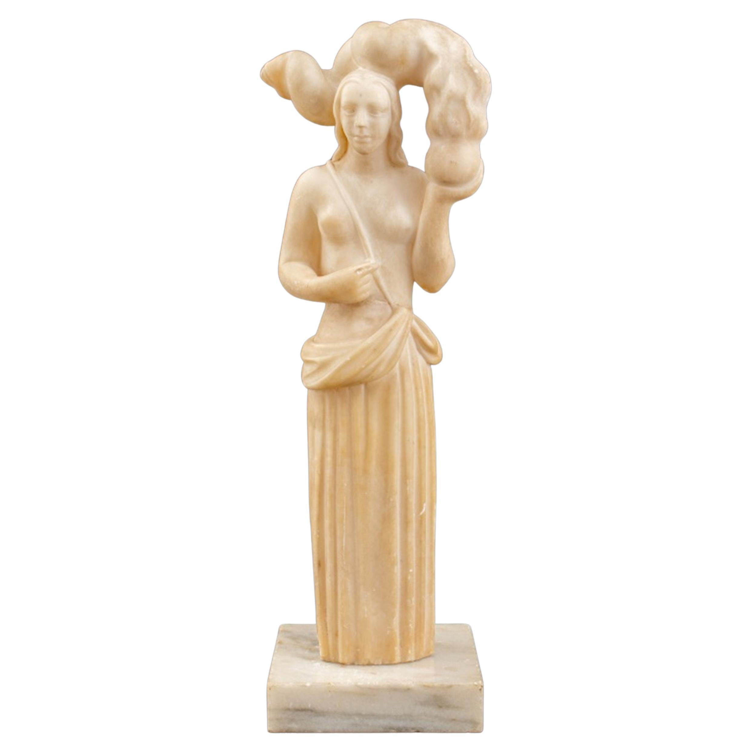 French Art Deco Nude Woman Alabaster Sculpture