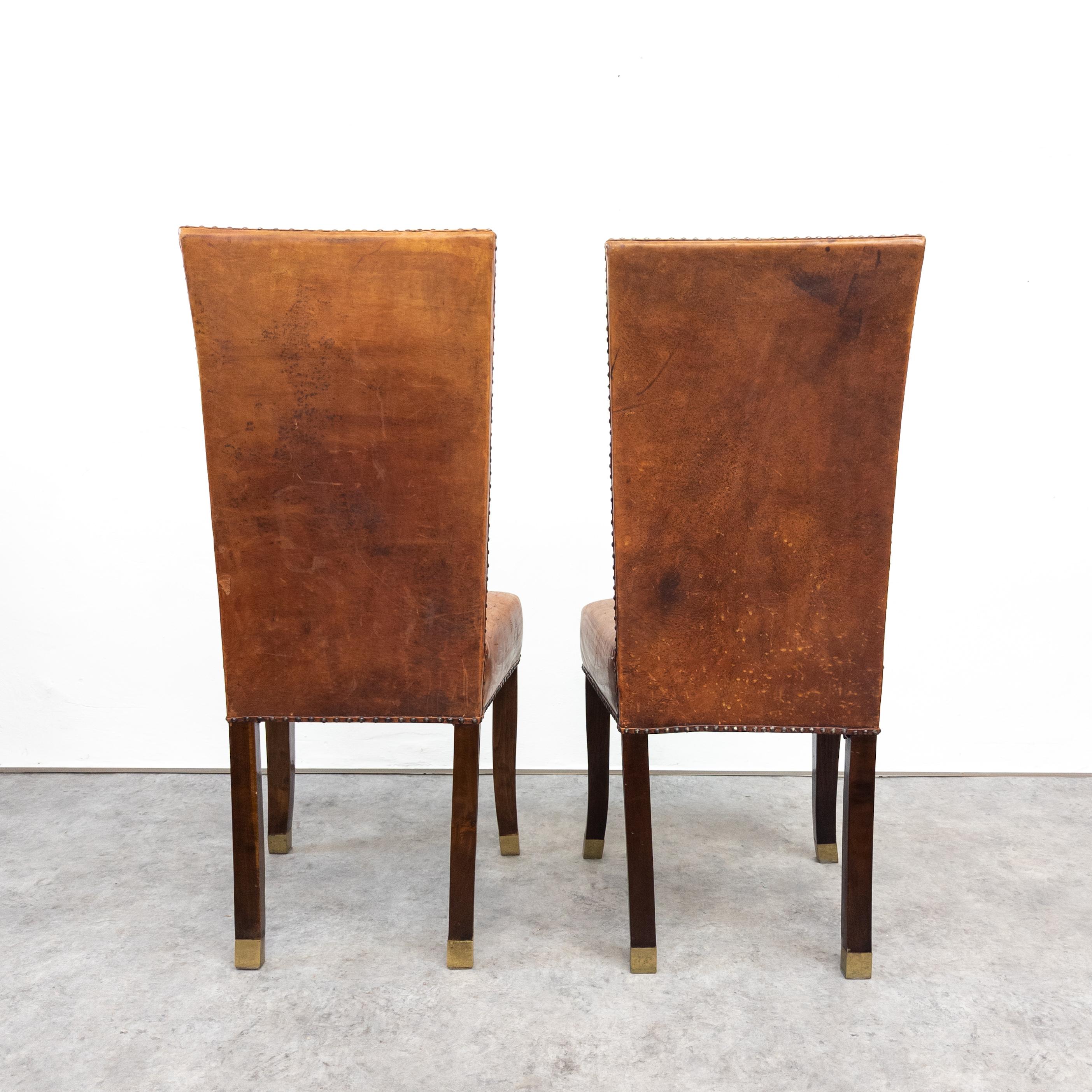French Art Deco Oak and Leather High Back Chairs 3