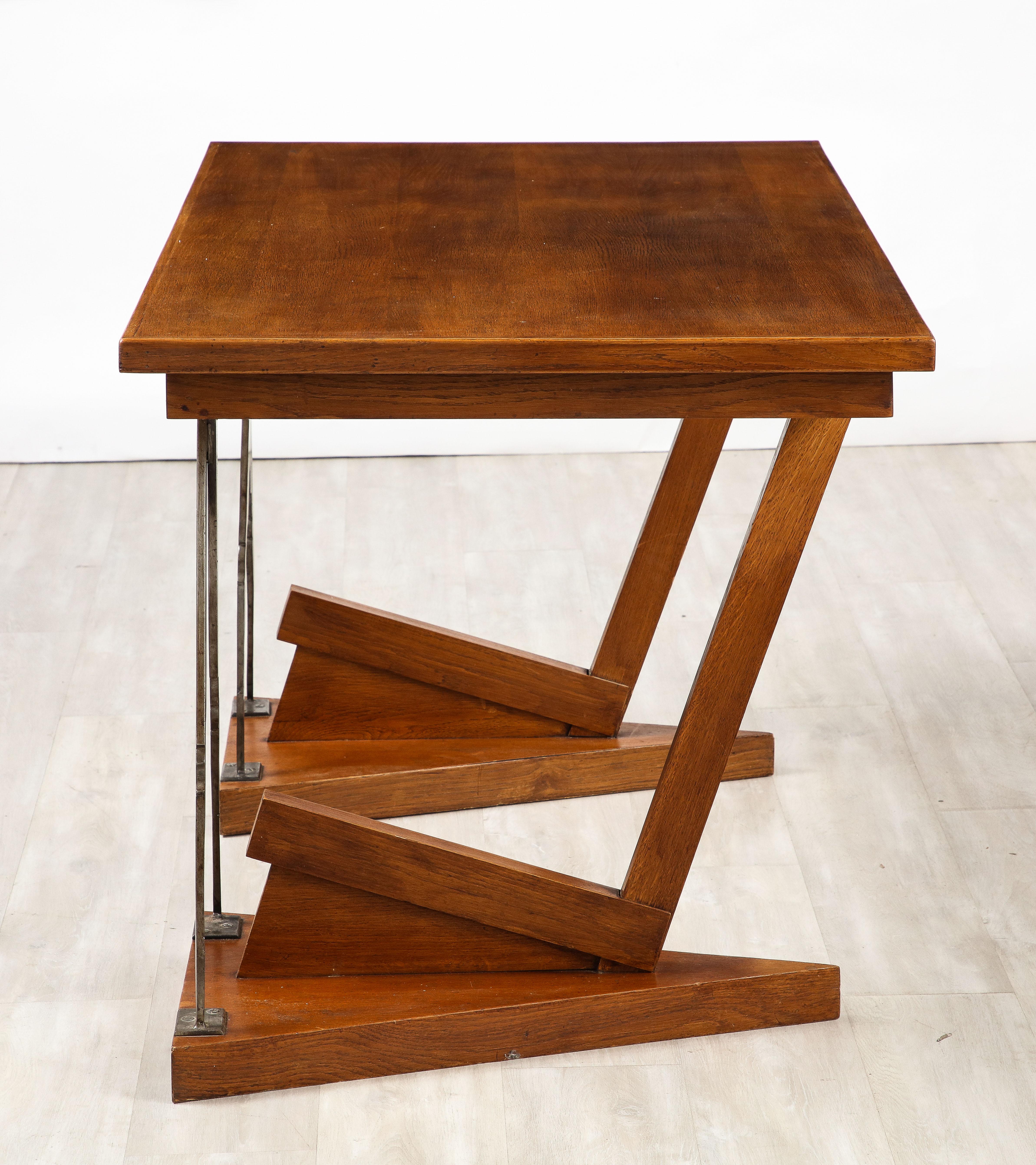 French Art Deco Oak and Steel Writing Table Desk, France, circa 1930  For Sale 12