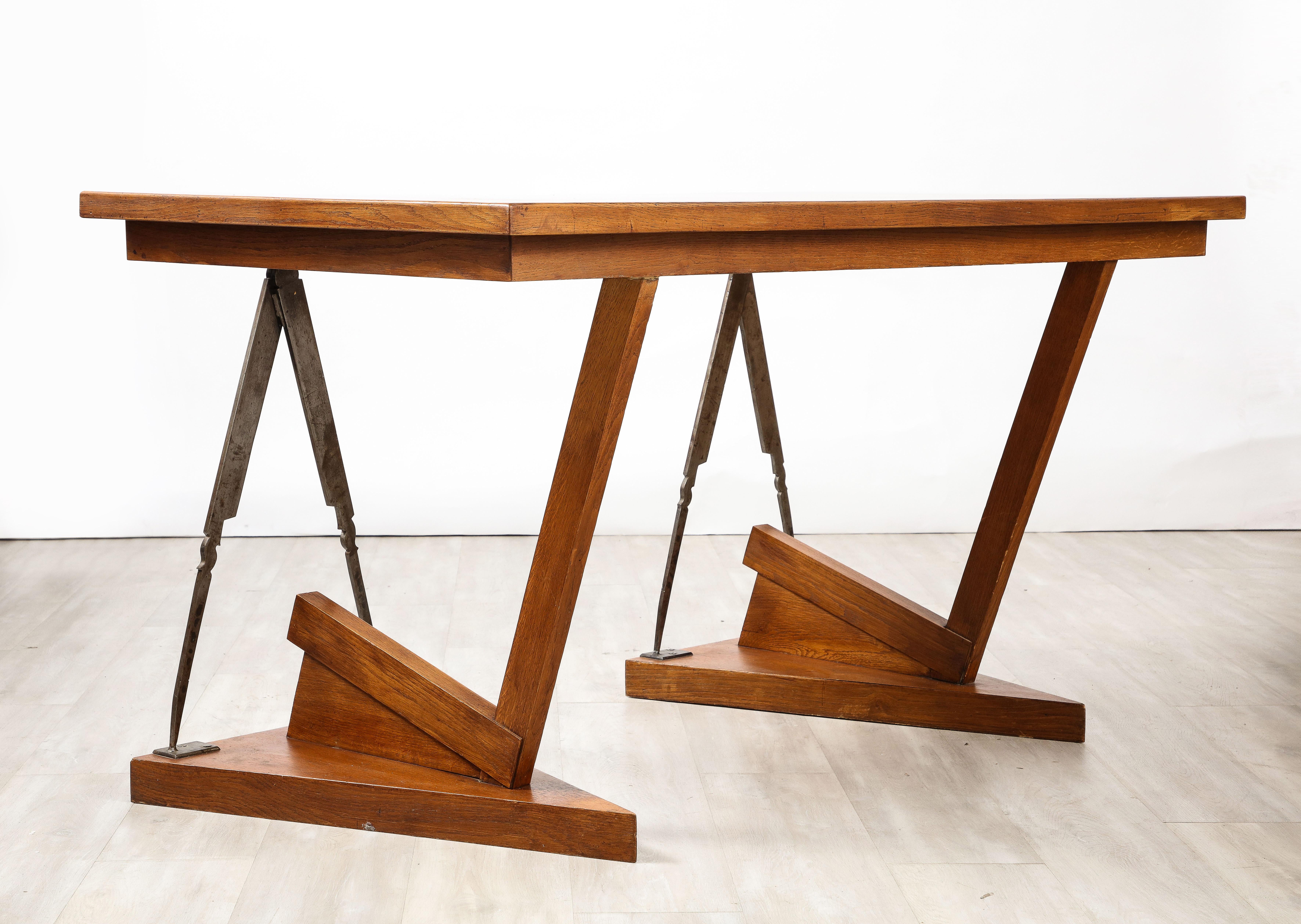 French Art Deco Oak and Steel Writing Table Desk, France, circa 1930  For Sale 14