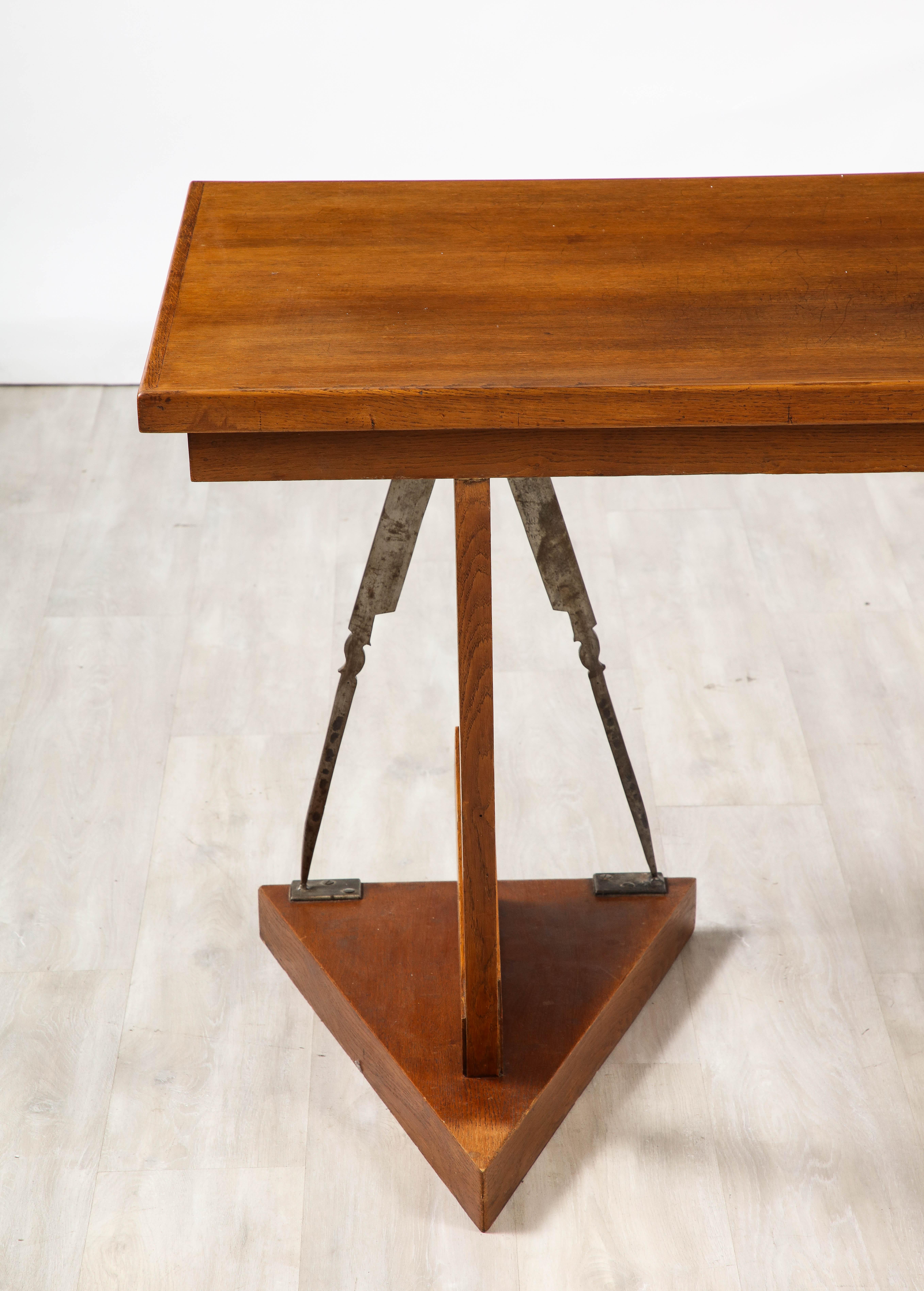 Mid-20th Century French Art Deco Oak and Steel Writing Table Desk, France, circa 1930  For Sale