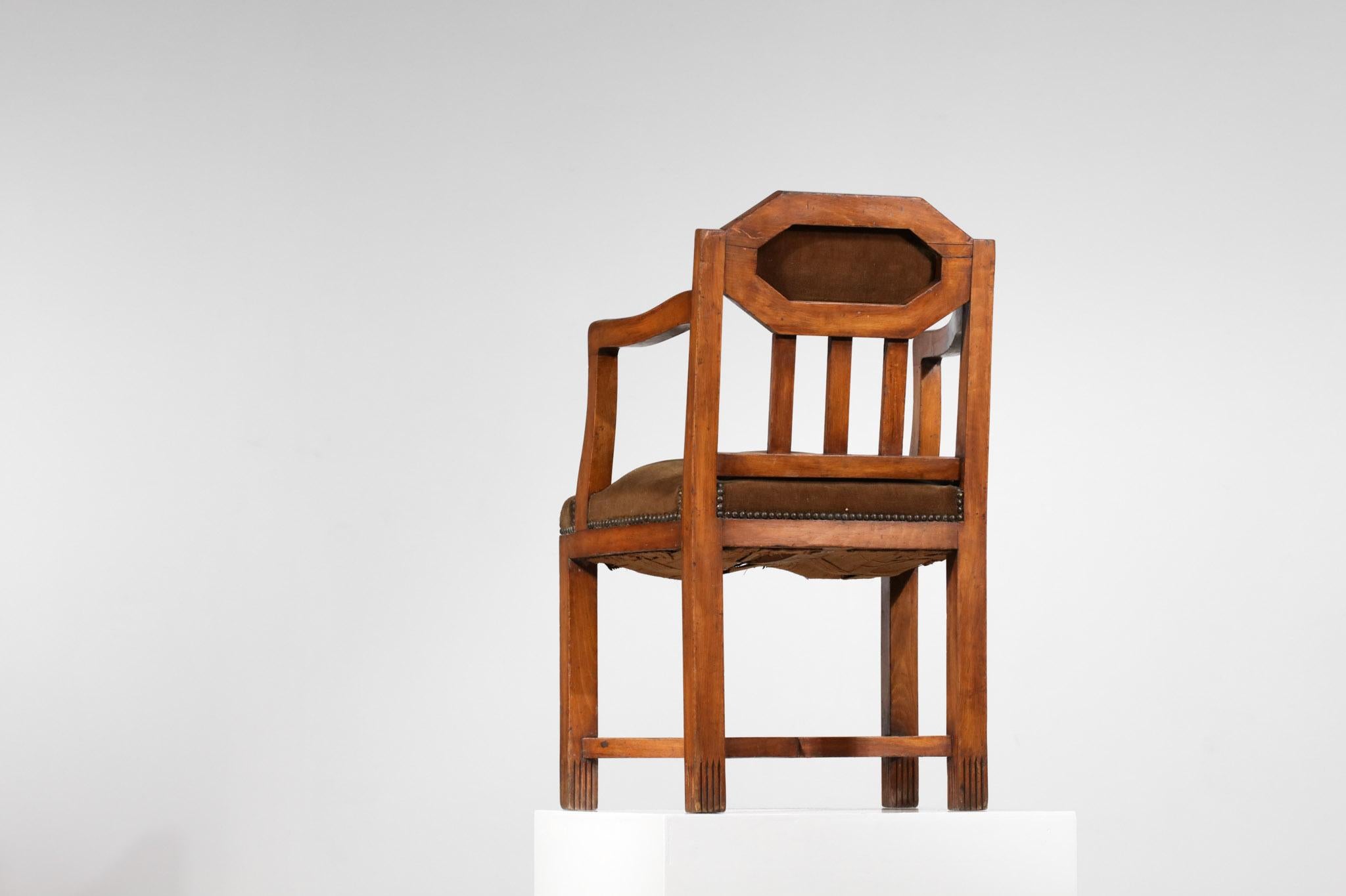 French Art Deco Oak Armchair in Brown Velvet - F750 For Sale 8