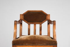 French Art Deco Oak Armchair in Brown Velvet - F750