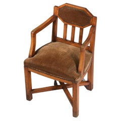 French Art Deco Oak Armchair in Brown Velvet - F750
