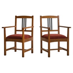 French Art Deco Oak Armchair with Greek Key Inlay, 1930s - 2 Available