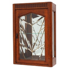 French Art Deco Oak Cabinet with Beveled Leaded Glass, ca. 1920