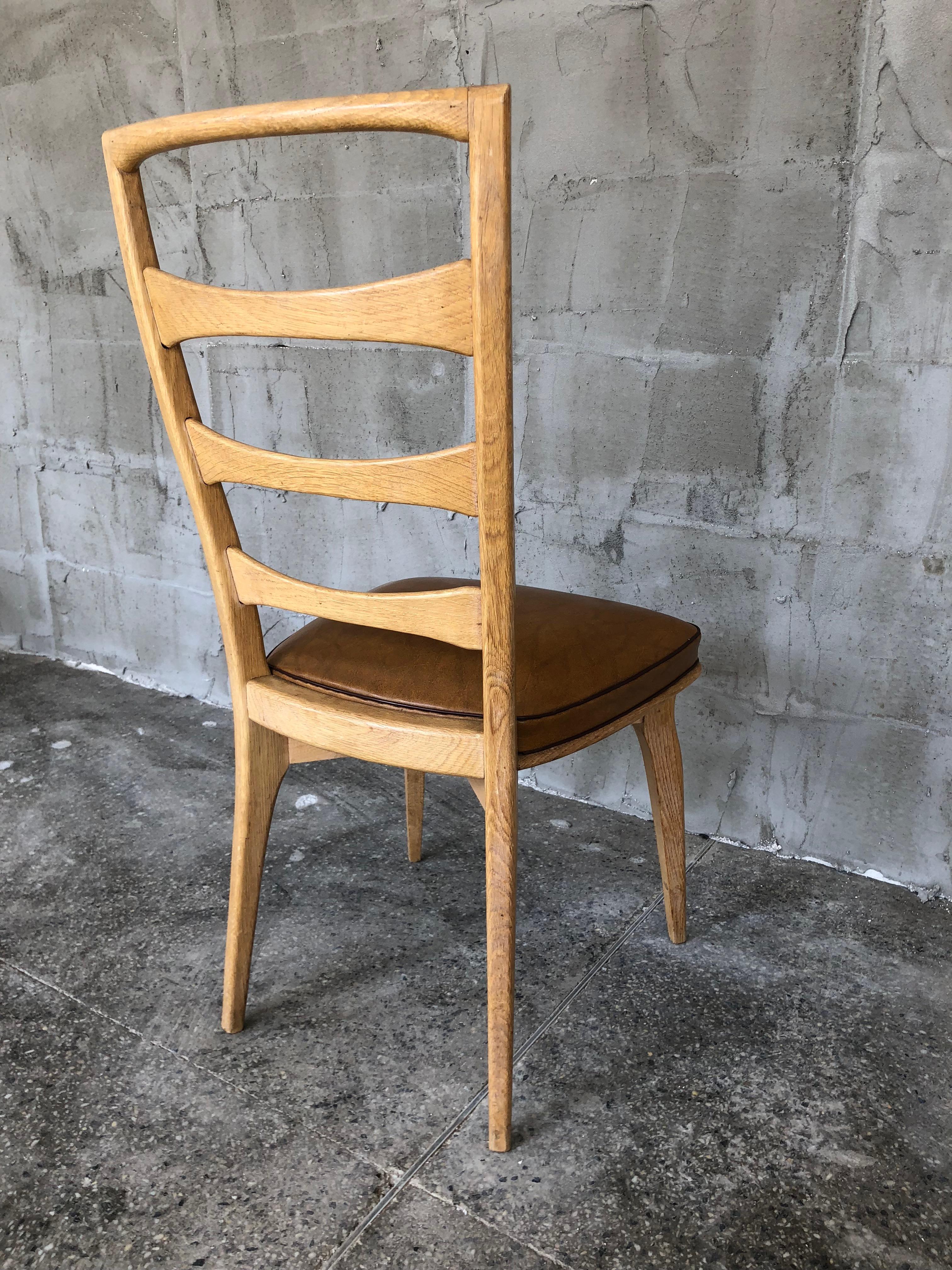 French Art Deco Oak Dining Chairs by Gaston Poisson, Set of Five For Sale 6