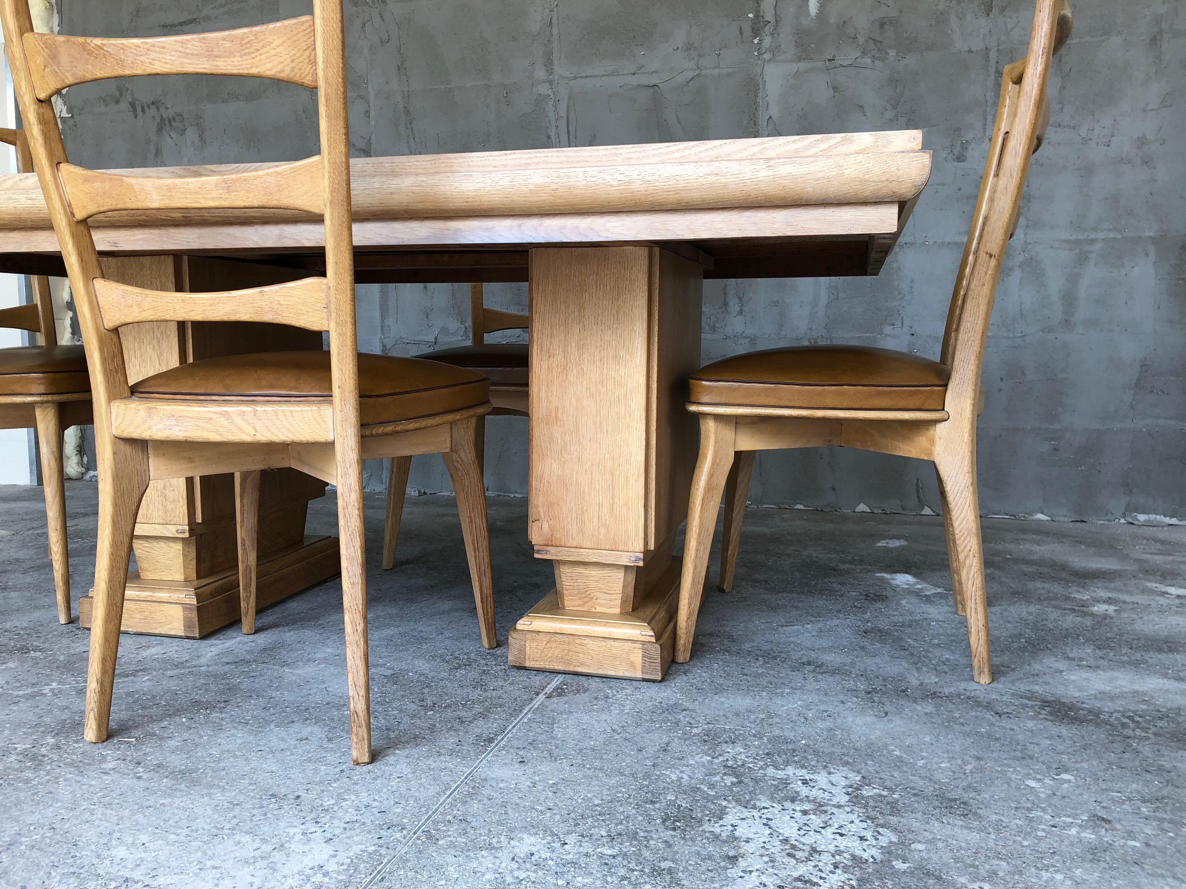 French Art Deco Oak Dining Chairs by Gaston Poisson, Set of Five For Sale 8