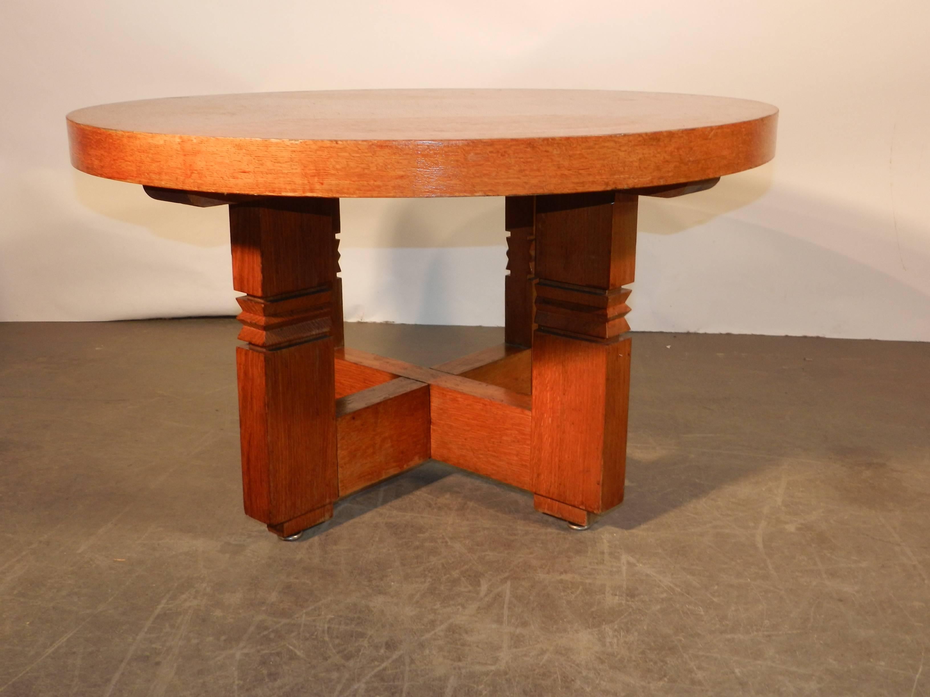 French Art Deco Oak Gueridon or Side Table by Charles Dudouyt In Good Condition In Saint-Ouen, FR