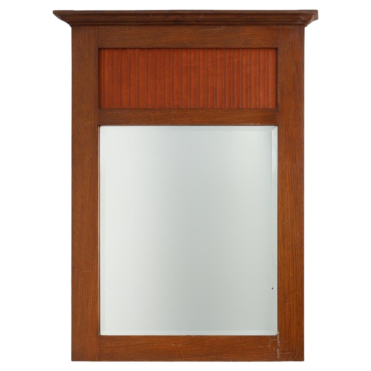 Miroir en Oak Oak avec panneau cannelé, circa 1930 en vente