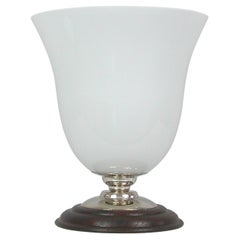 French Art Deco Oak, Nickel & Opaline Mazda Style Table Lamp, 1940s
