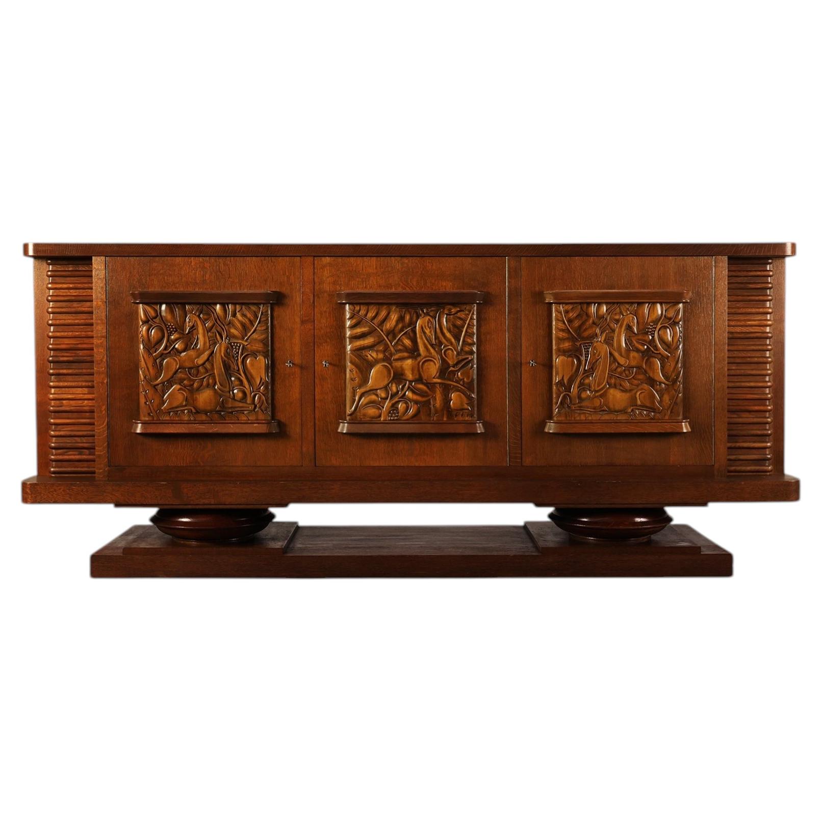 French Art Deco Oak Sideboard by Jacques Klein, circa 1925