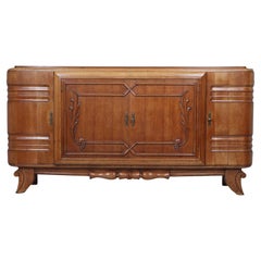 French Art Deco Oak Sideboard with Carved Doors, circa 1930s