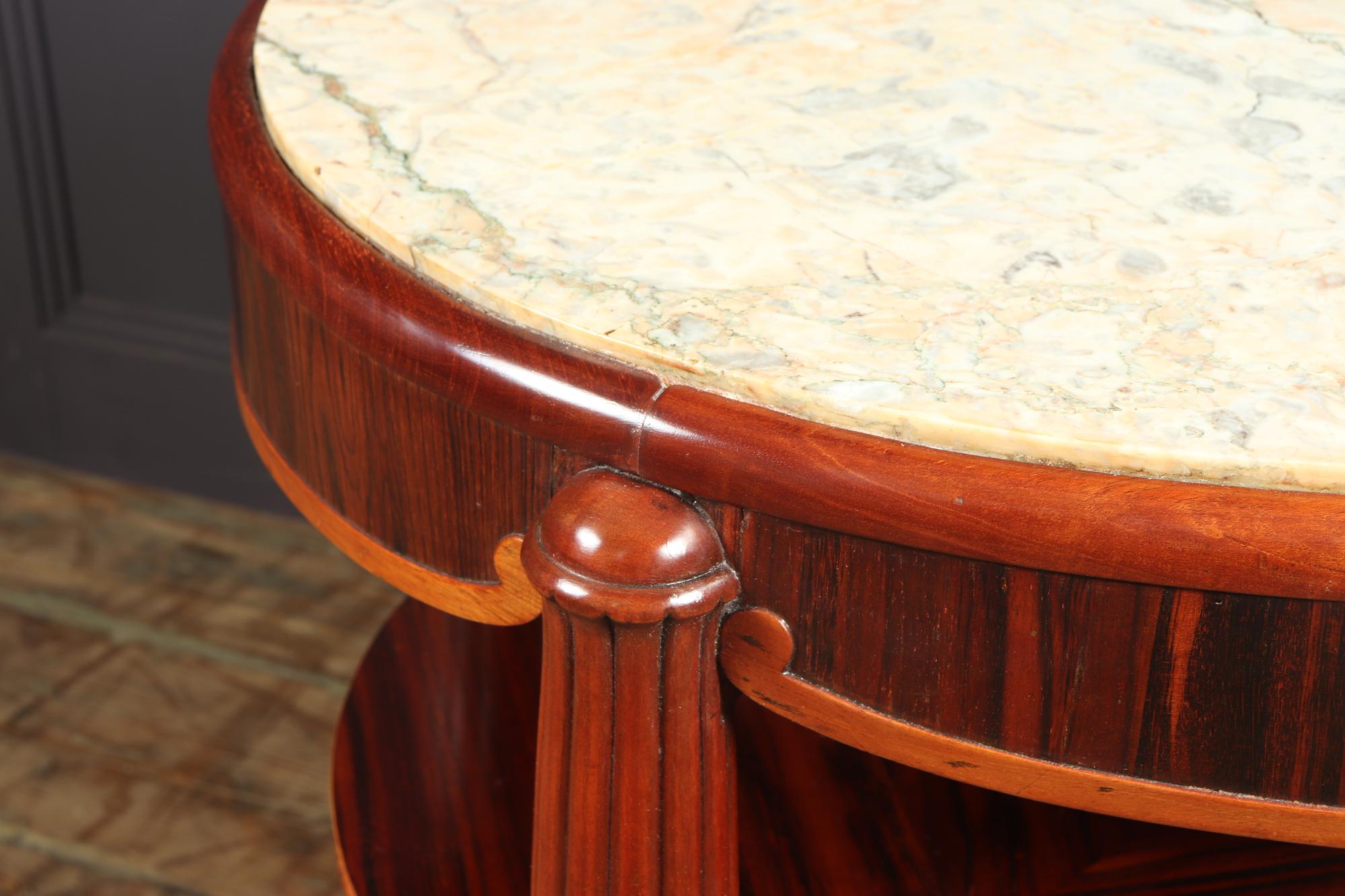 Walnut French Art Deco Occasional Table with Marble Top