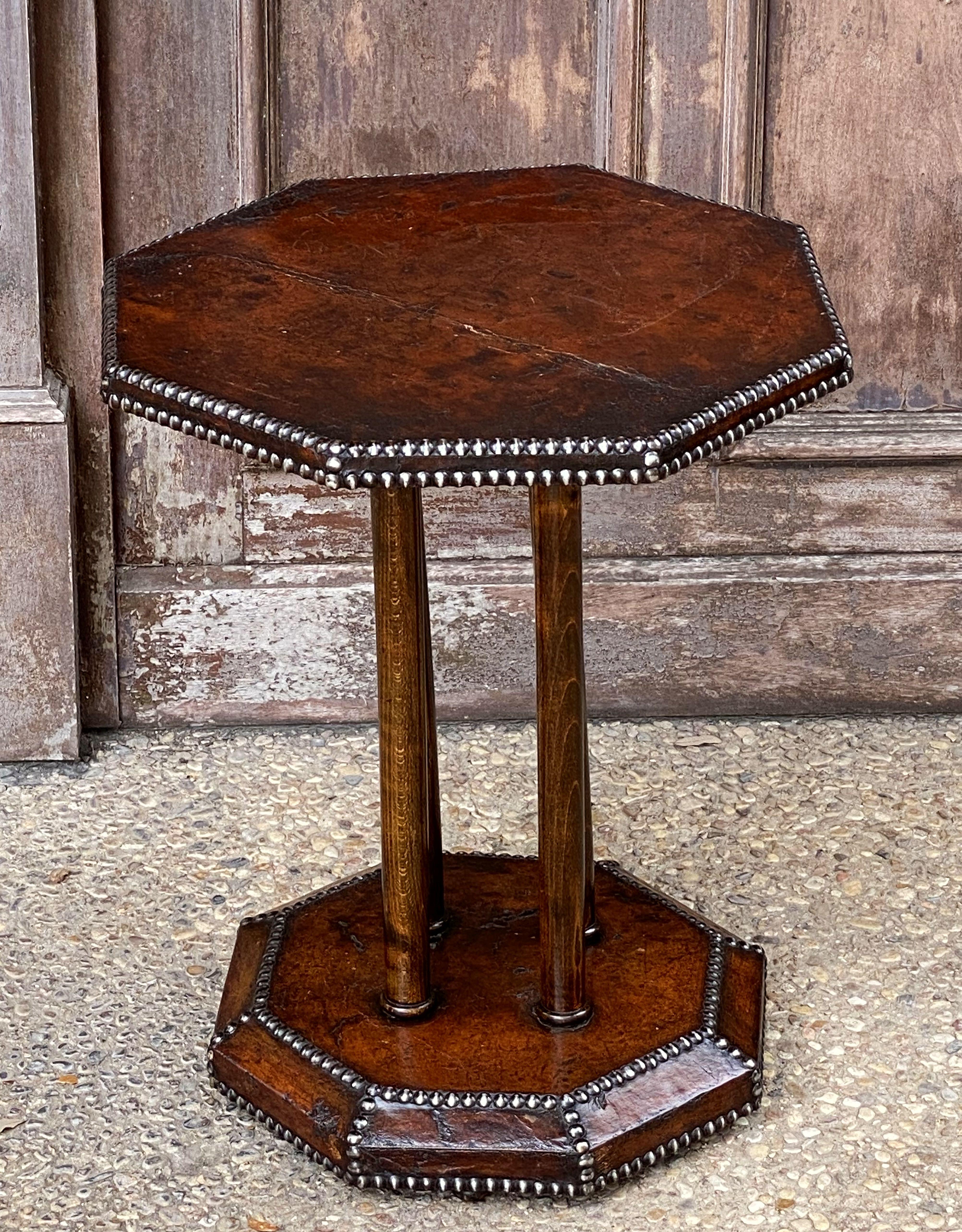 French Art Deco Octagonal Bistro or Club Occasional Table of Leather 5