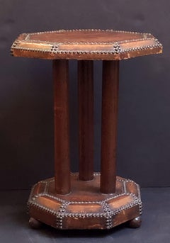 French Art Deco Octagonal Bistro or Club Occasional Table of Leather