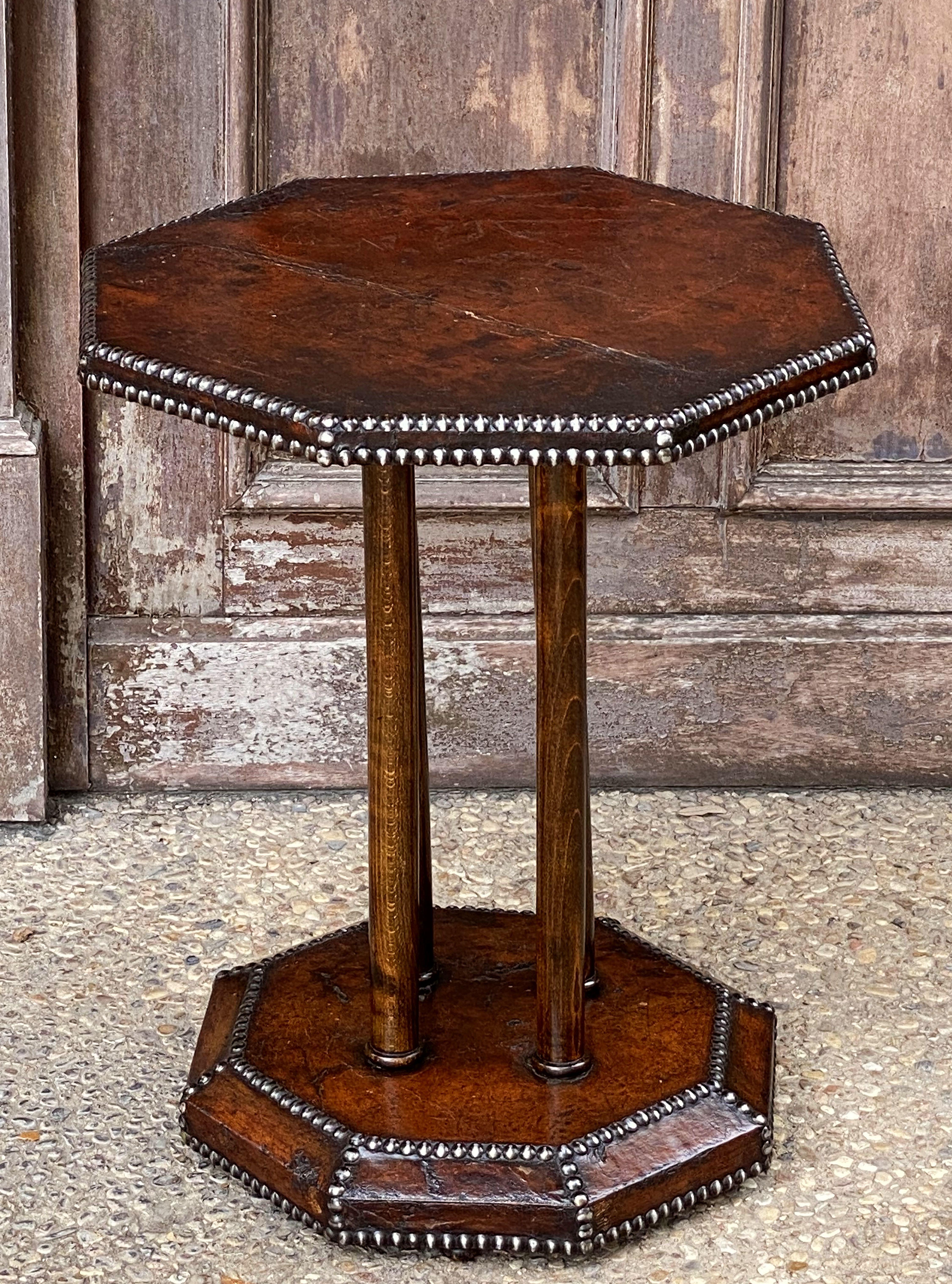 20th Century French Art Deco Octagonal Bistro or Club Occasional Table of Leather