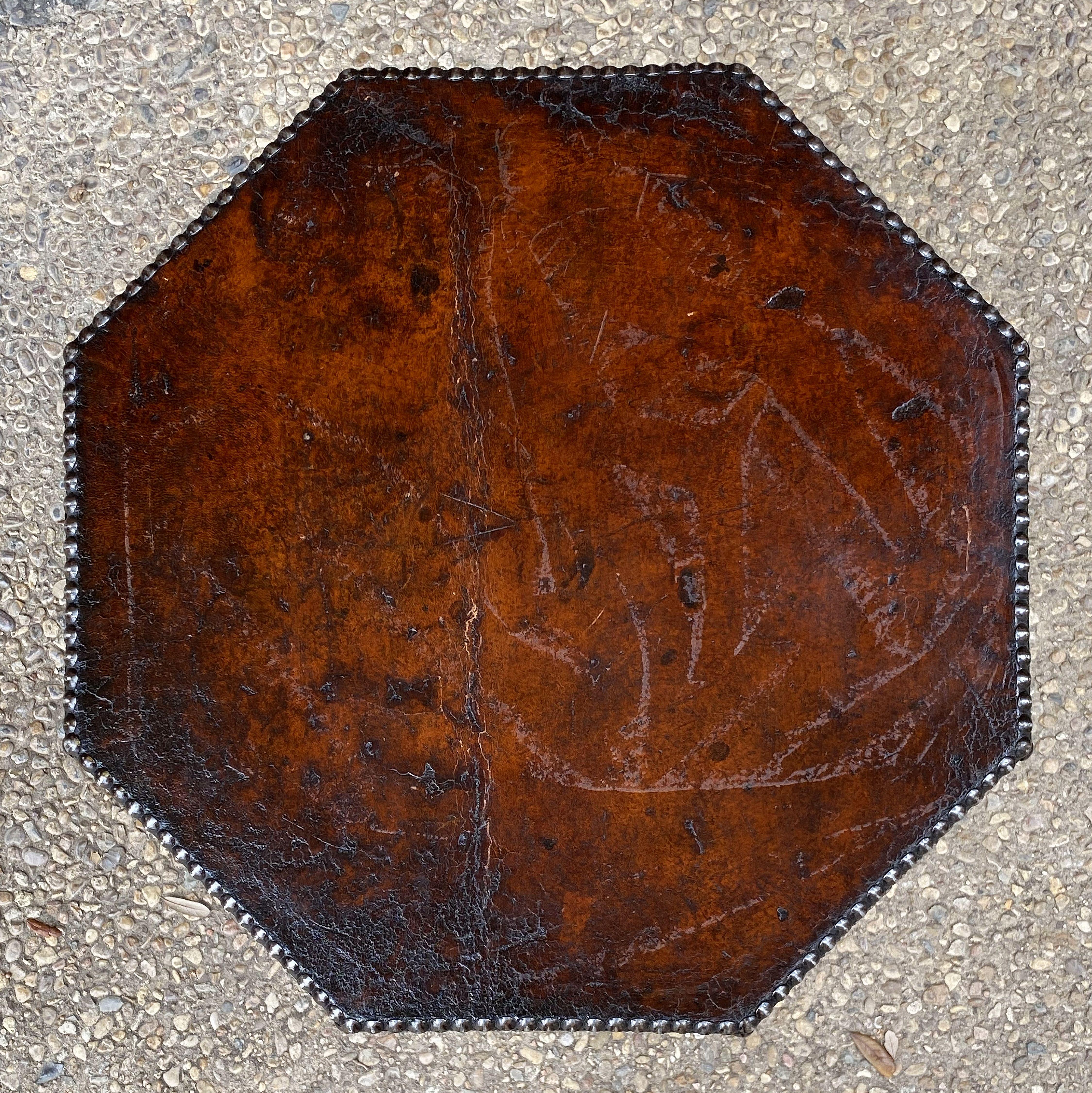 French Art Deco Octagonal Bistro or Club Occasional Table of Leather 1