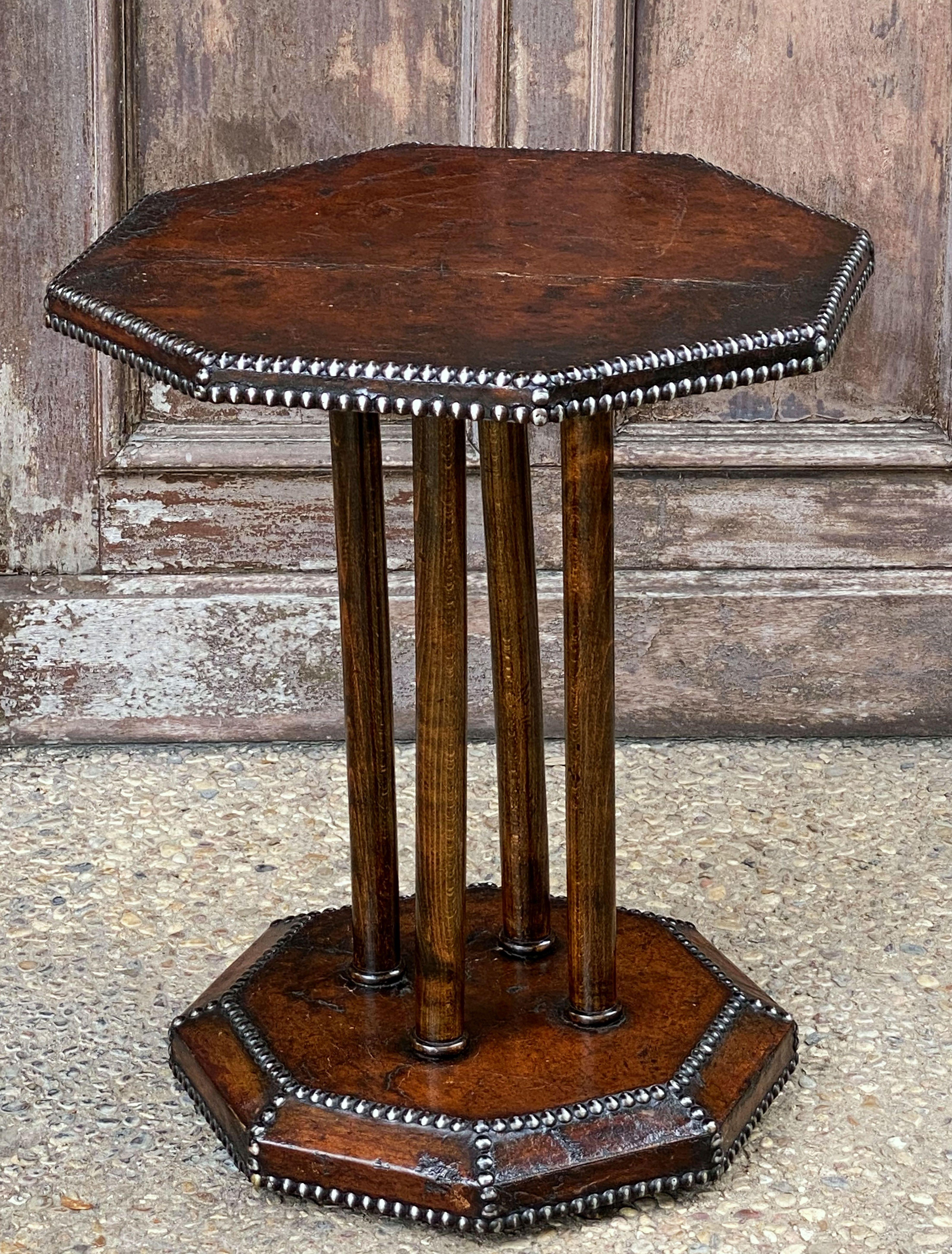 French Art Deco Octagonal Bistro or Club Occasional Table of Leather 4