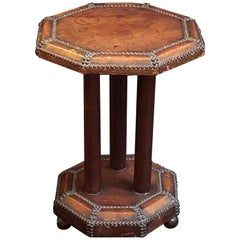 French Art Deco Octagonal Bistro or Club Occasional Table of Leather