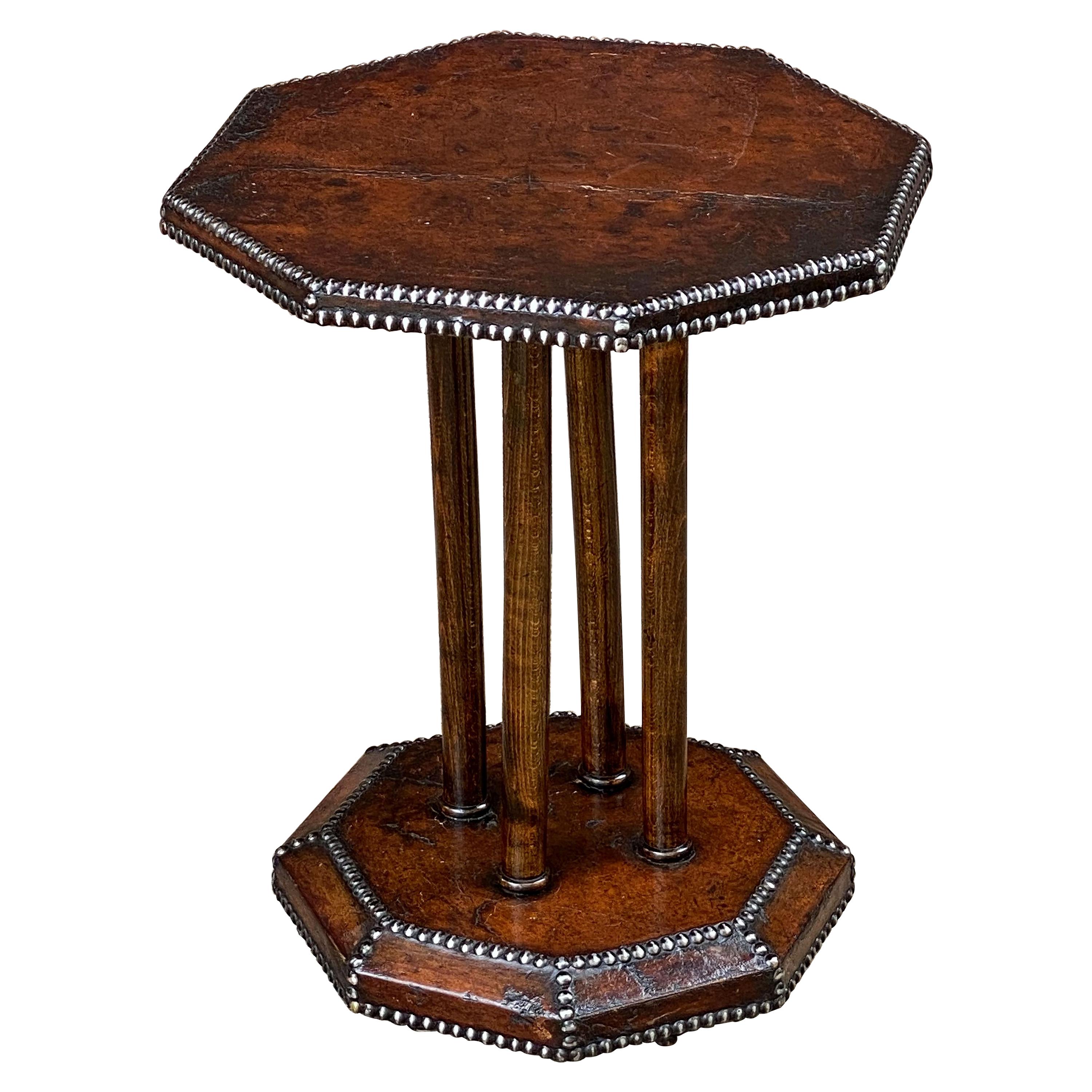 French Art Deco Octagonal Bistro or Club Occasional Table of Leather
