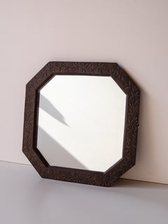 Specchio ottagonale in stile Art Déco francese in acciaio goffrato, anni ’30