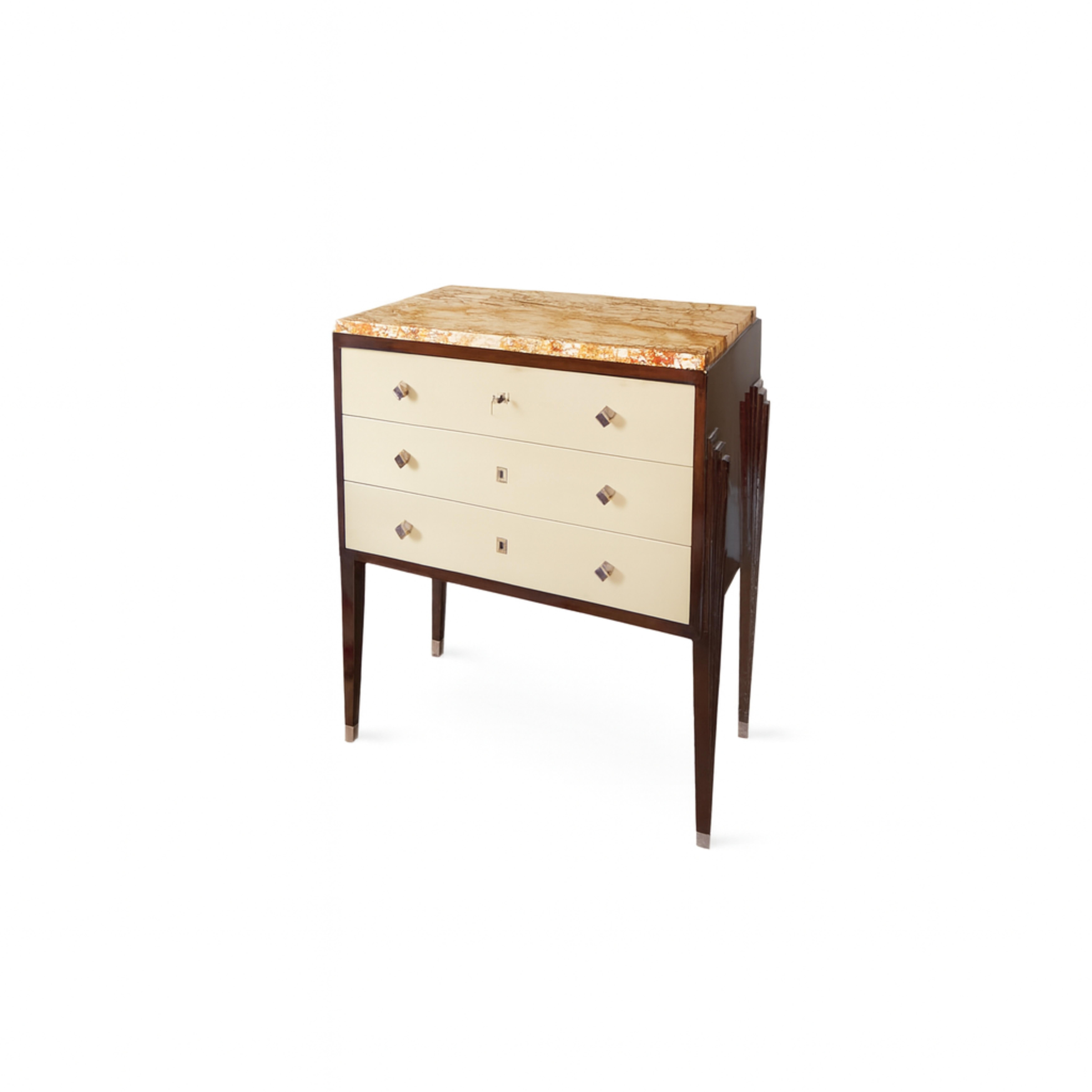 French Art Deco Off White Commode With Marble Top, 20th Century In Fair Condition For Sale In Lisbon, PT