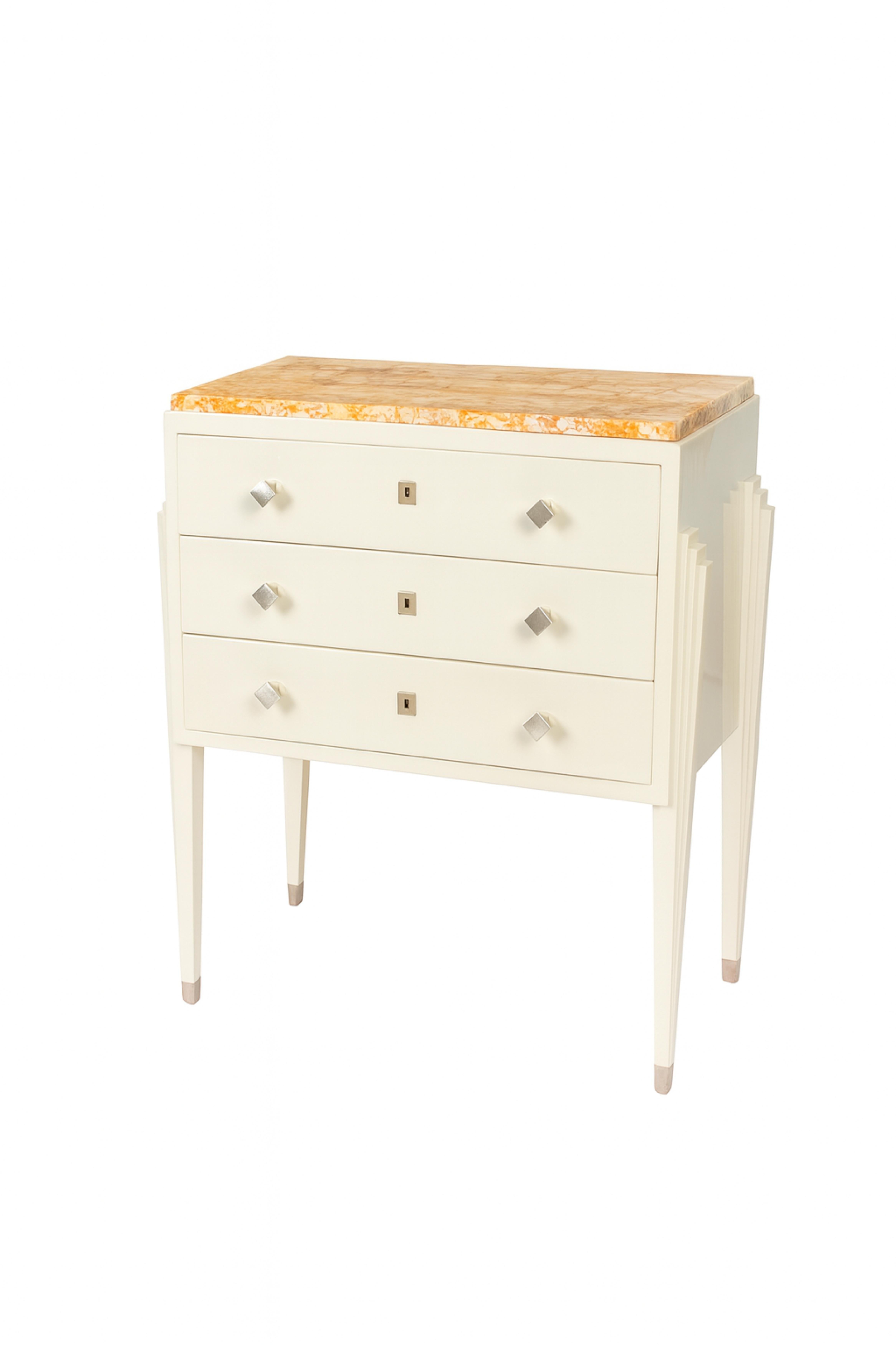 French Art Deco Off White Commode With Marble Top, 20th Century In Good Condition For Sale In Lisbon, PT