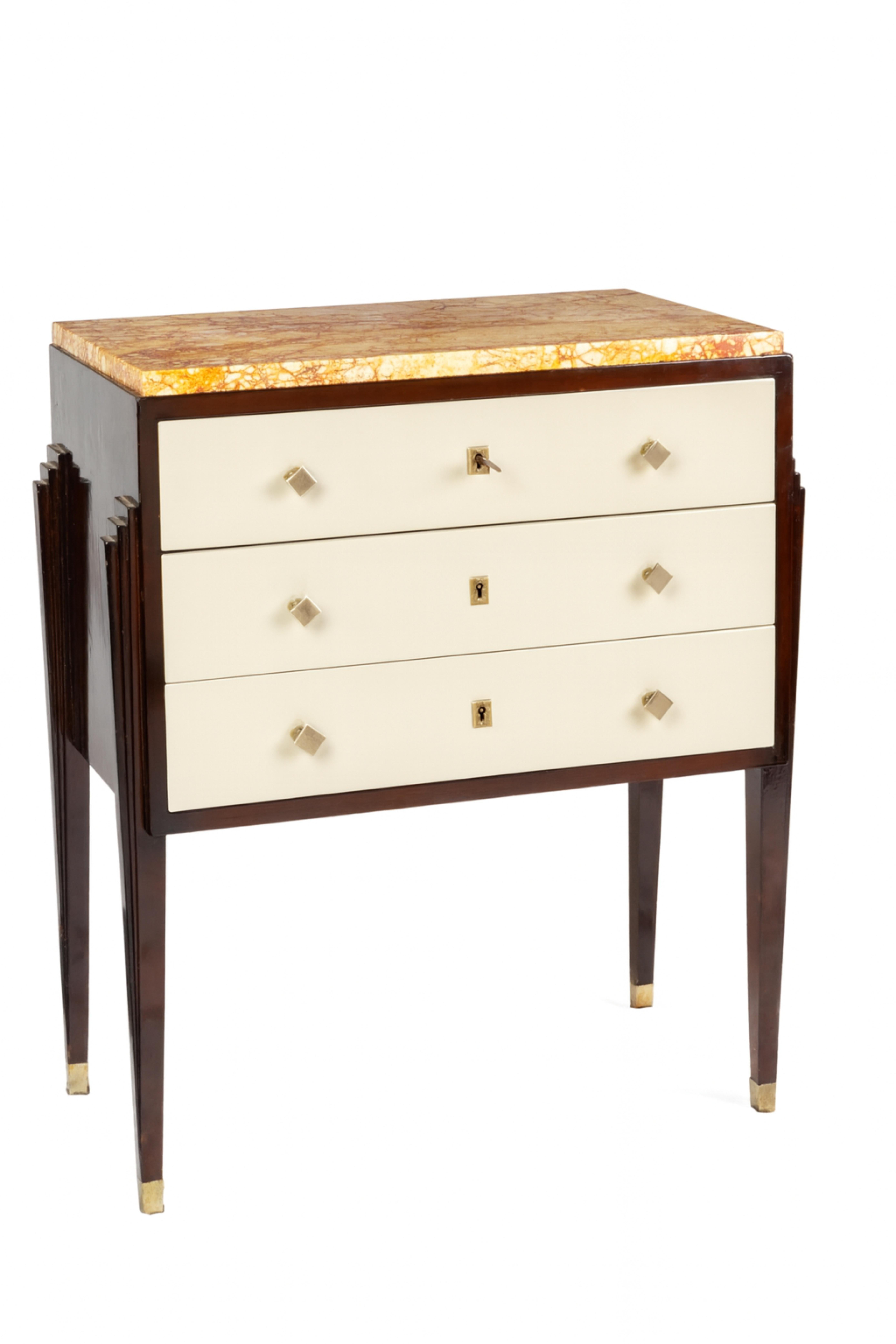 French Art Deco Off White Commode With Marble Top, 20th Century For Sale 1