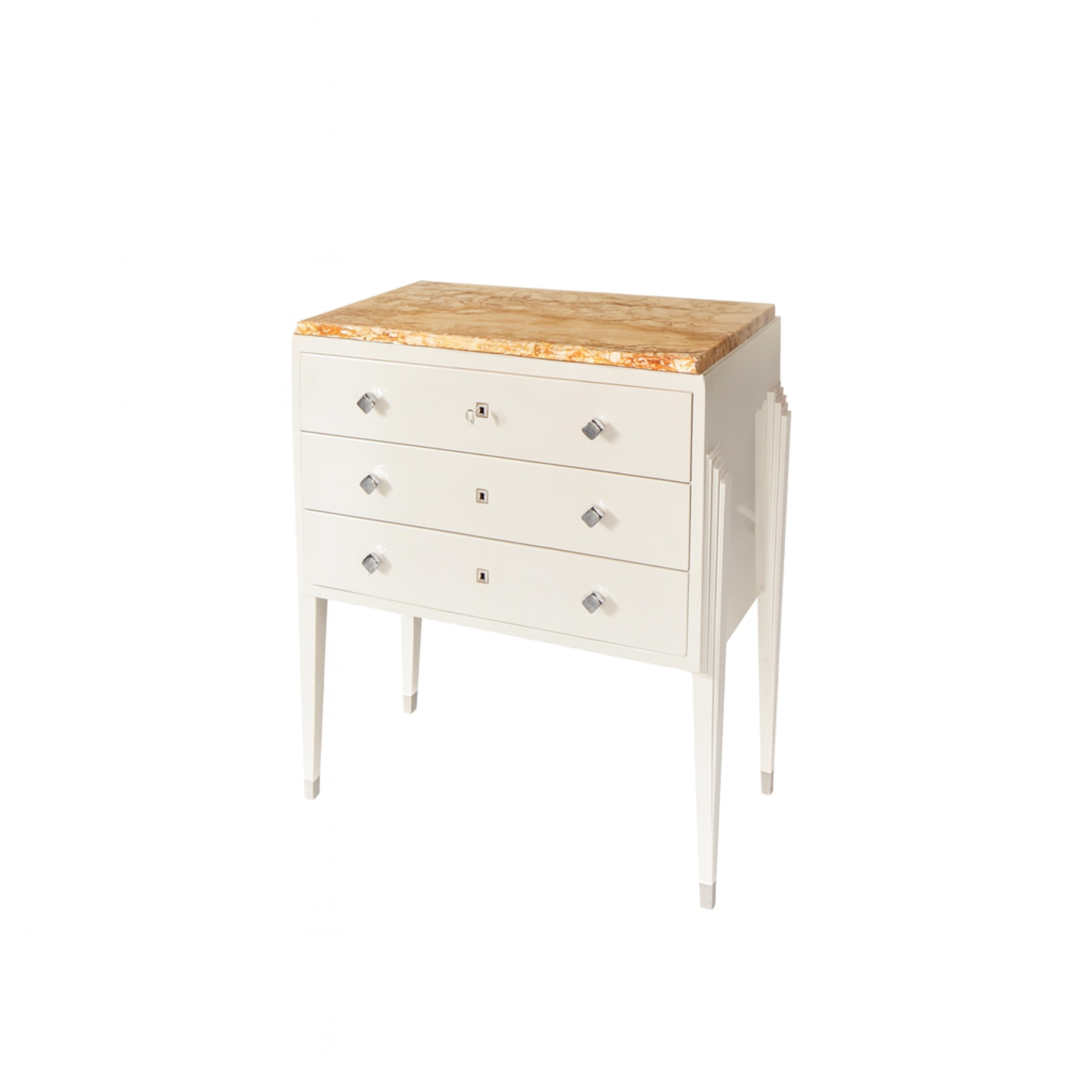 French Art Deco Off White Commode With Marble Top, 20th Century For Sale 1