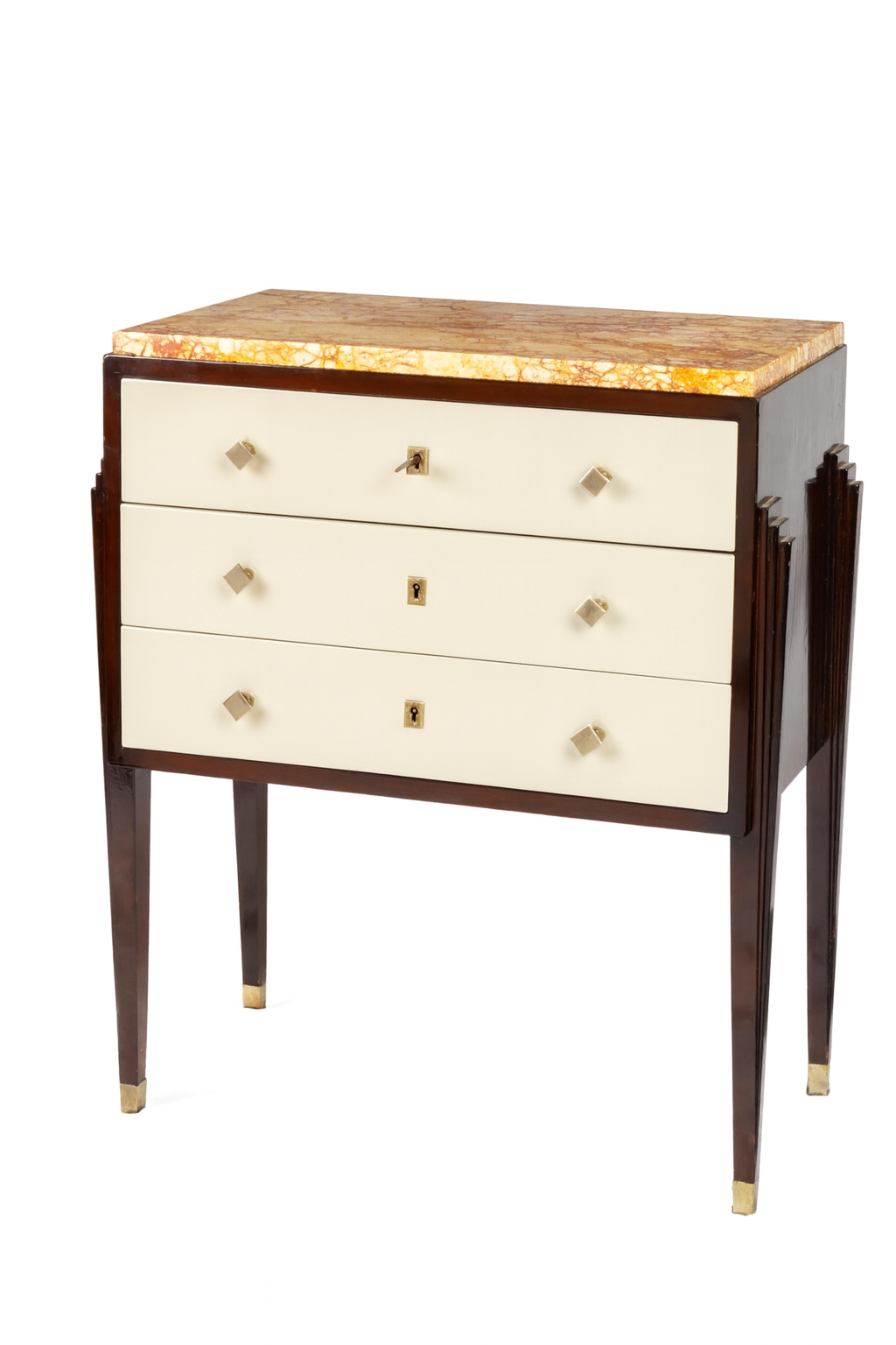 French Art Deco Off White Commode With Marble Top, 20th Century For Sale 2